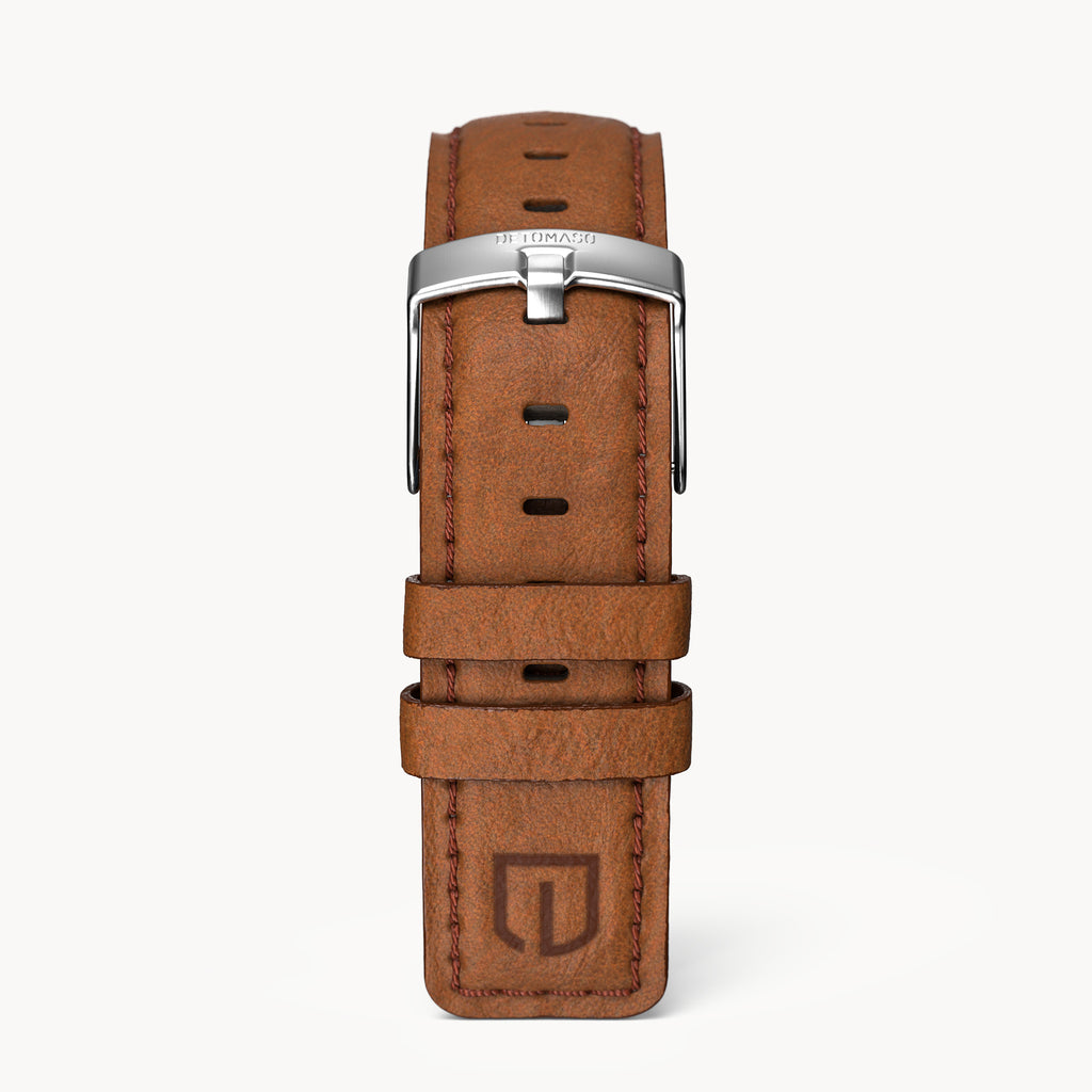 LEATHER STRAP BROWN CLASSIC - Silber matt gebürst - - Detomaso Watches
