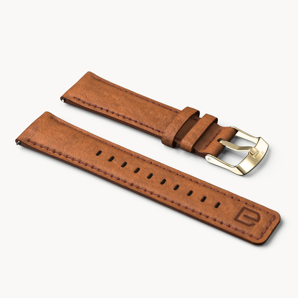 LEATHER STRAP BROWN CLASSIC - Gold glänzend - - Detomaso Watches