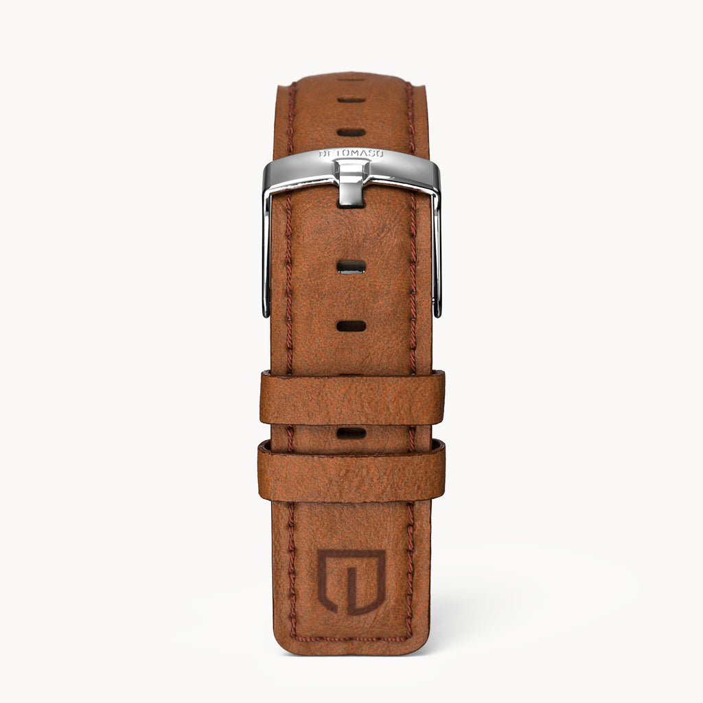 LEATHER STRAP BROWN CLASSIC - Silber glänzend - - Detomaso Watches