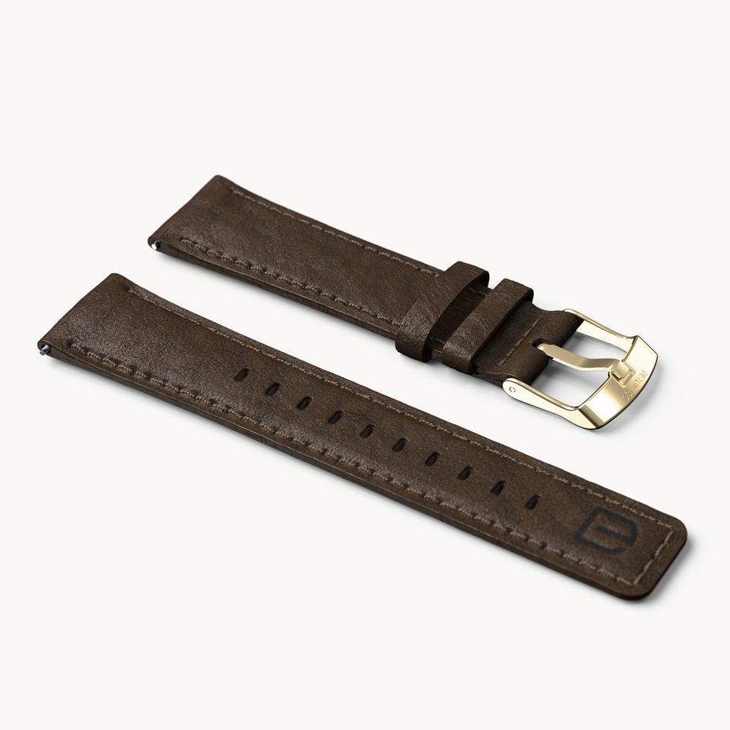 LEATHER STRAP DARK BROWN CLASSIC - Gold glänzend - - Detomaso Watches