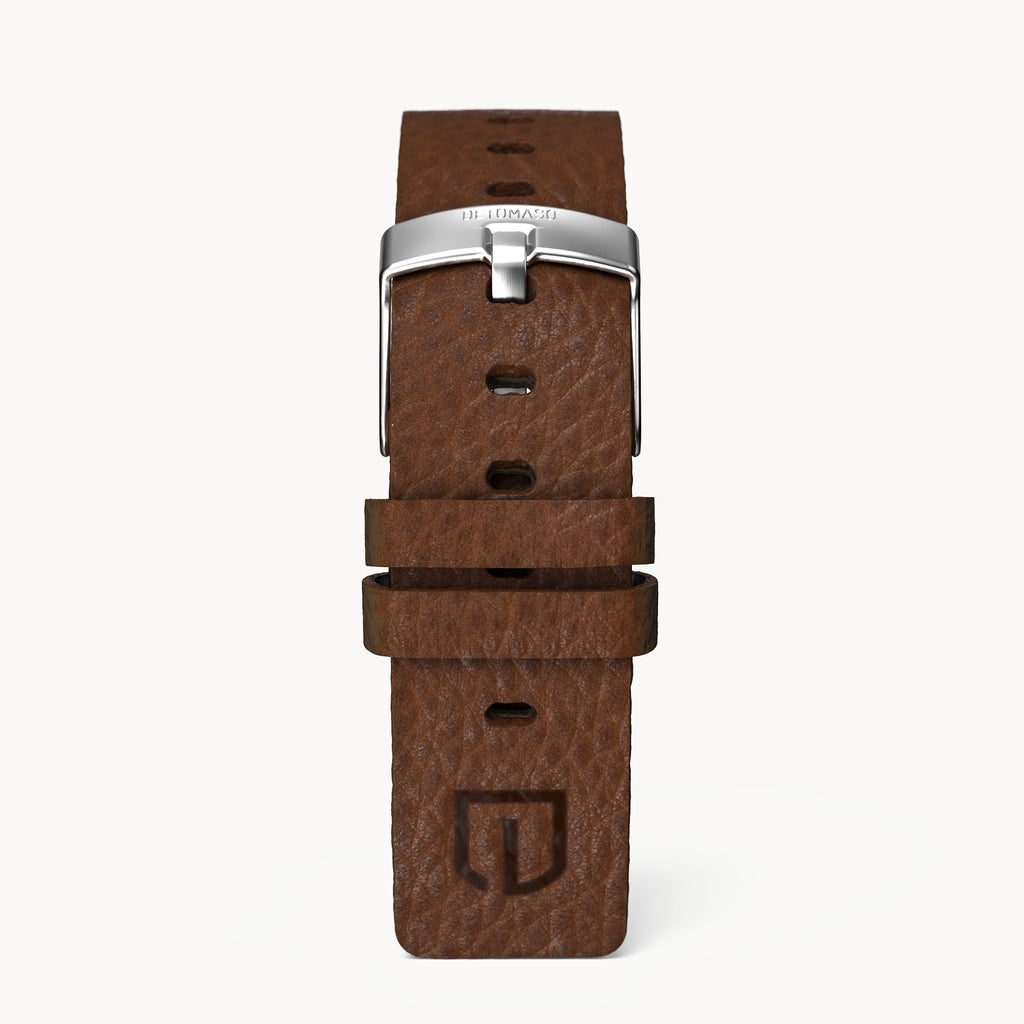 LEATHER STRAP VINTAGE DARK BROWN - Silber matt ge - - Detomaso Watches