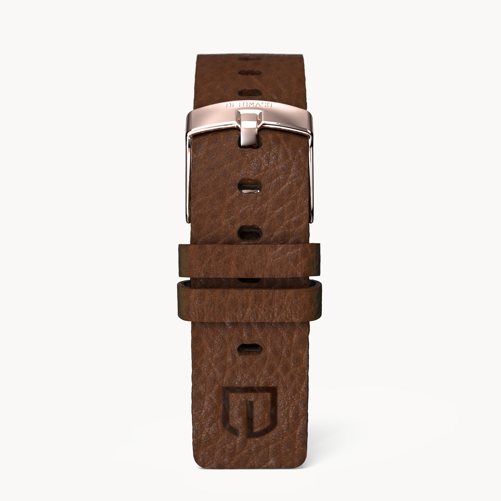 LEATHER STRAP VINTAGE DARK BROWN - Rosegold glänz - - Detomaso Watches