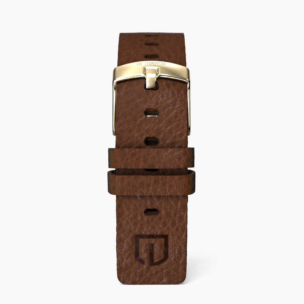 LEATHER STRAP VINTAGE DARK BROWN - Gold glänzend - - Detomaso Watches