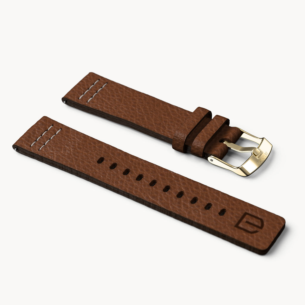 LEATHER STRAP VINTAGE DARK BROWN - Gold glänzend - - Detomaso Watches