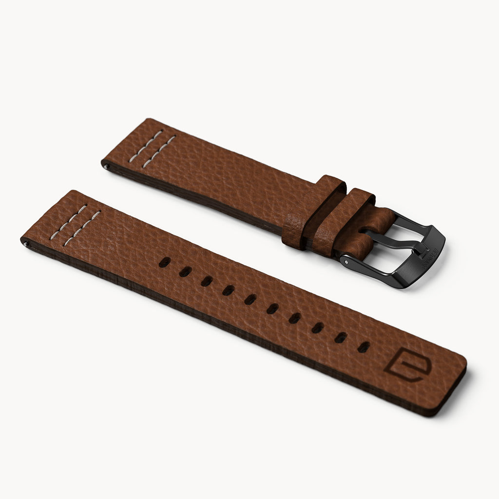 LEATHER STRAP VINTAGE DARK BROWN - Schwarz matt g - - Detomaso Watches
