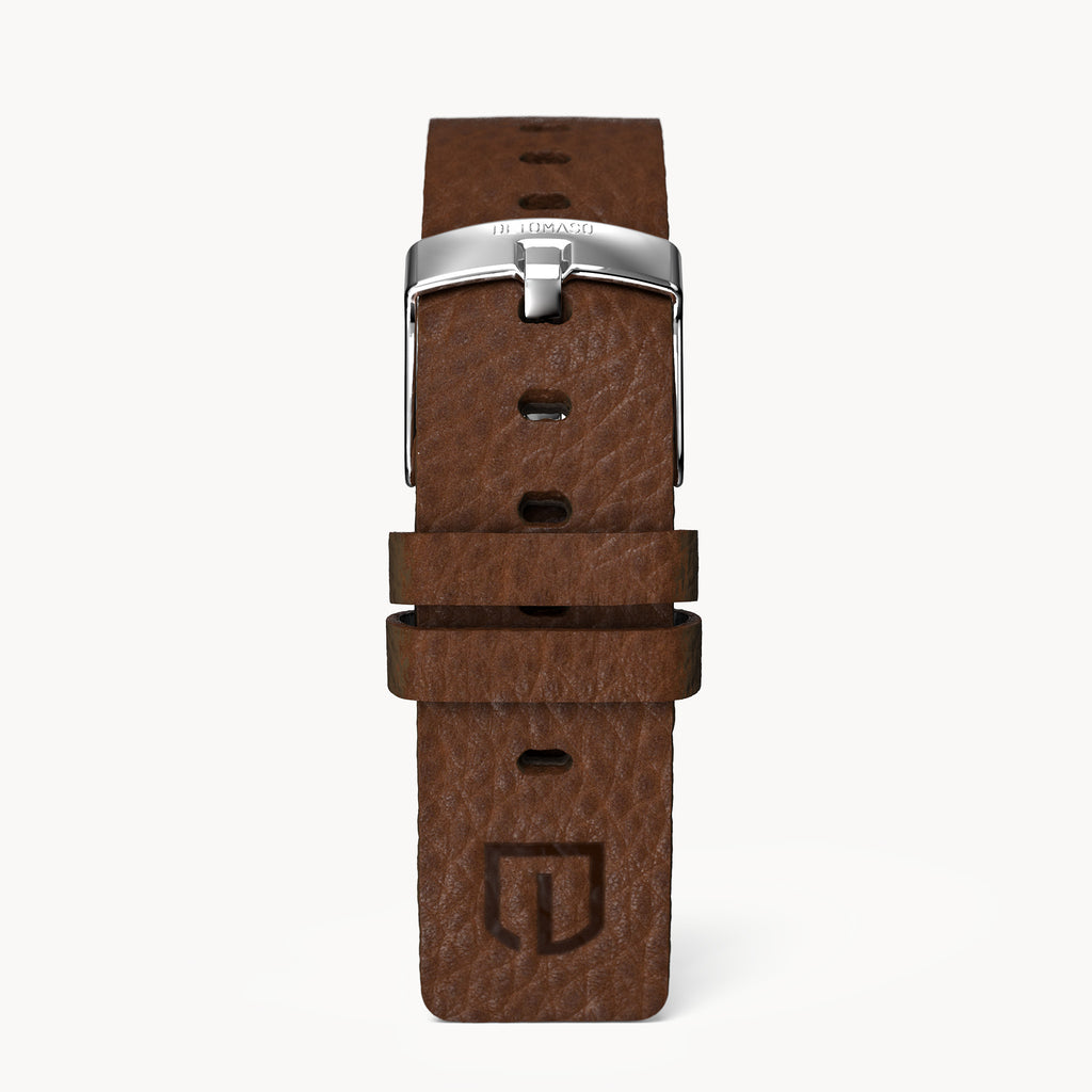 LEATHER STRAP VINTAGE DARK BROWN - Silber glänzen - - Detomaso Watches