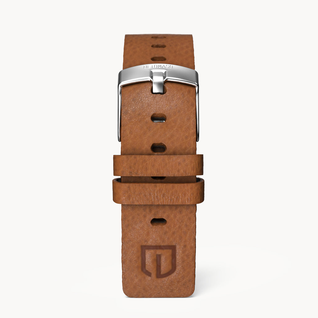 LEATHER STRAP VINTAGE BROWN - Silber matt gebürst - - Detomaso Watches