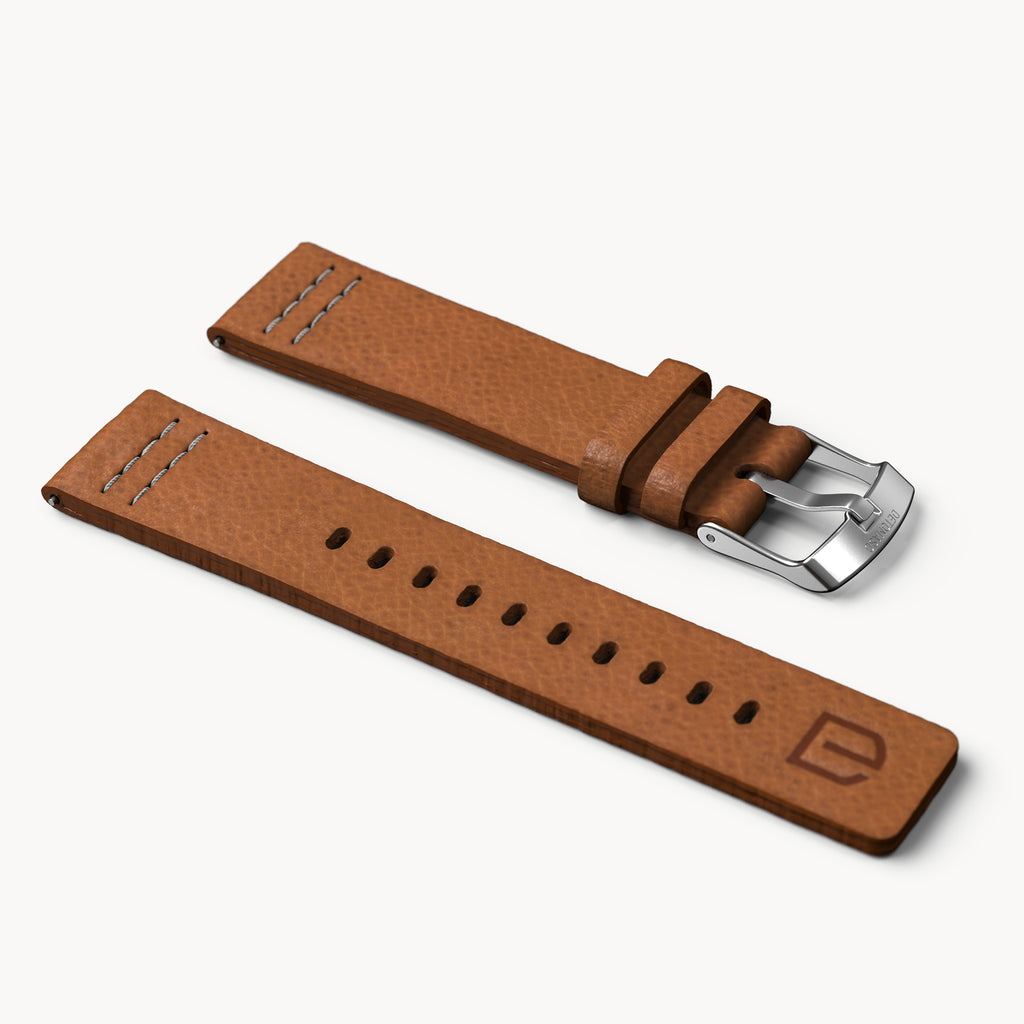 LEATHER STRAP VINTAGE BROWN - Silber matt gebürst - - Detomaso Watches