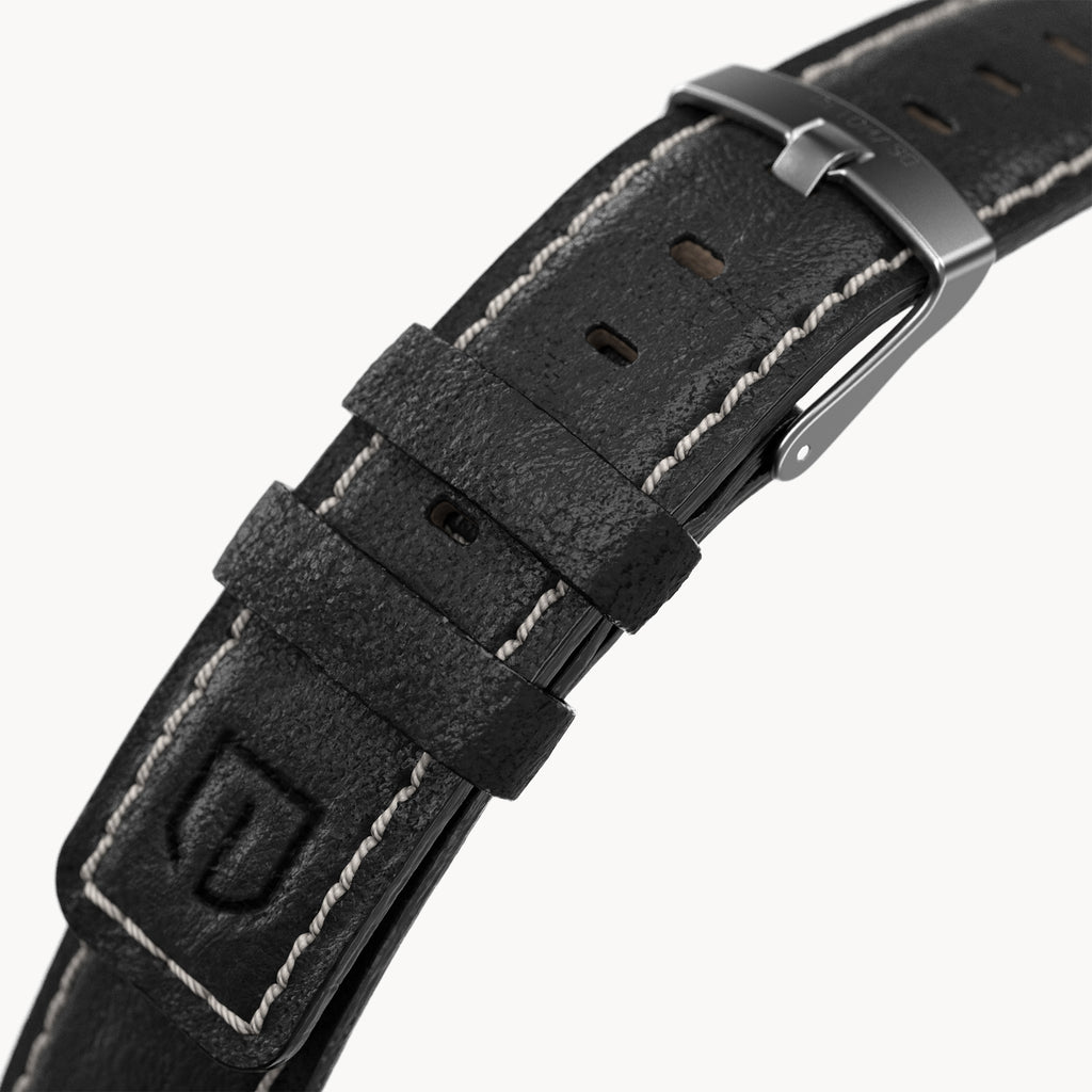 LEATHER STRAP ECRU BLACK - Grau matt - - Detomaso Watches