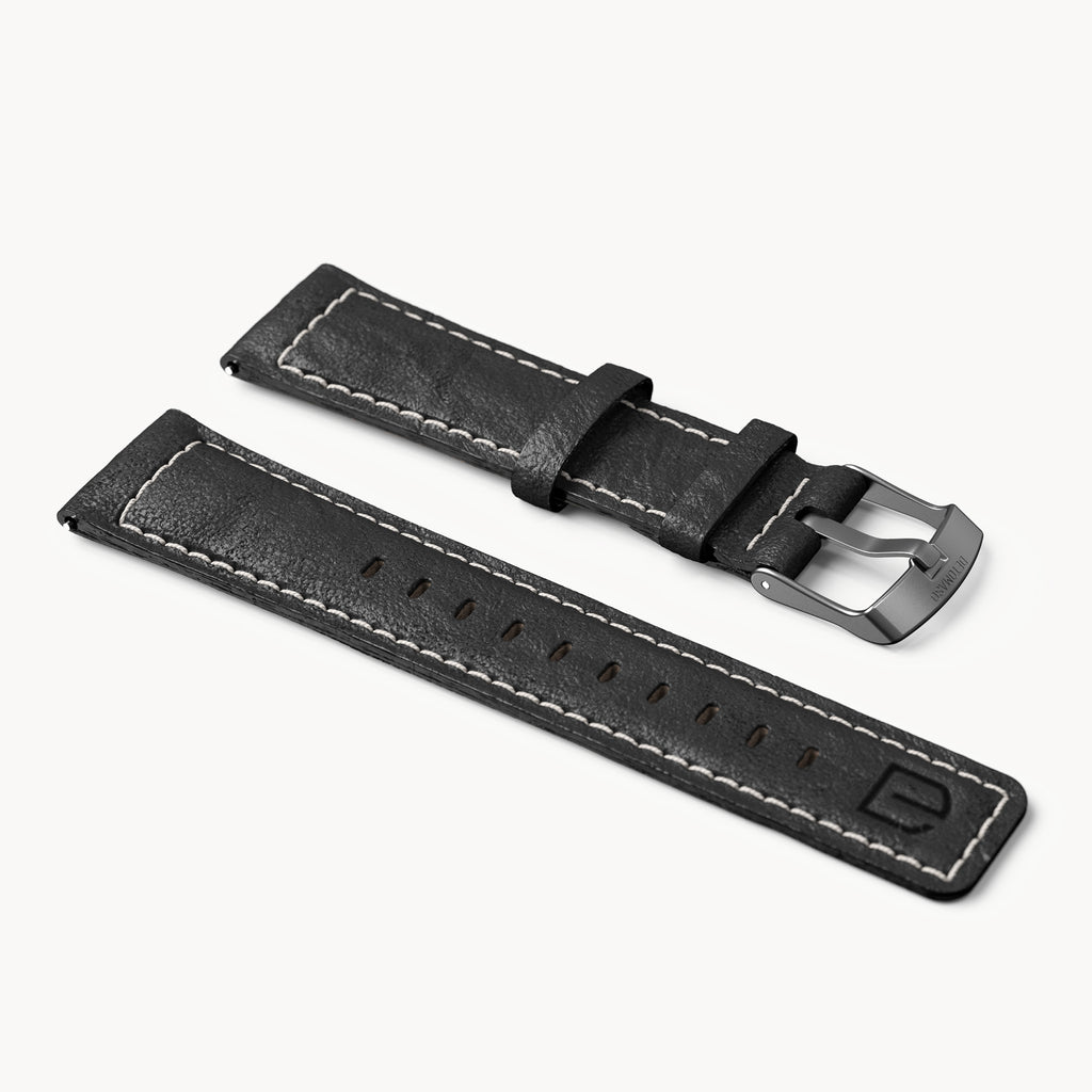 LEATHER STRAP ECRU BLACK - Grau matt - - Detomaso Watches