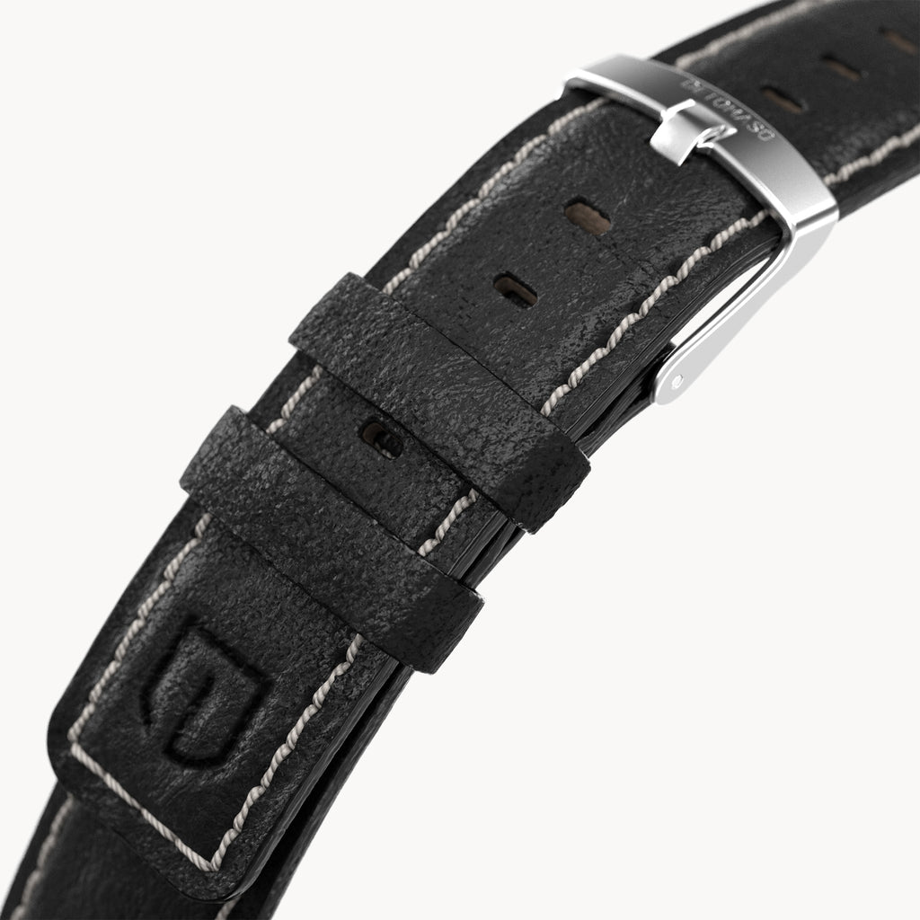 LEATHER STRAP ECRU BLACK - Silber matt gebürstet - - Detomaso Watches