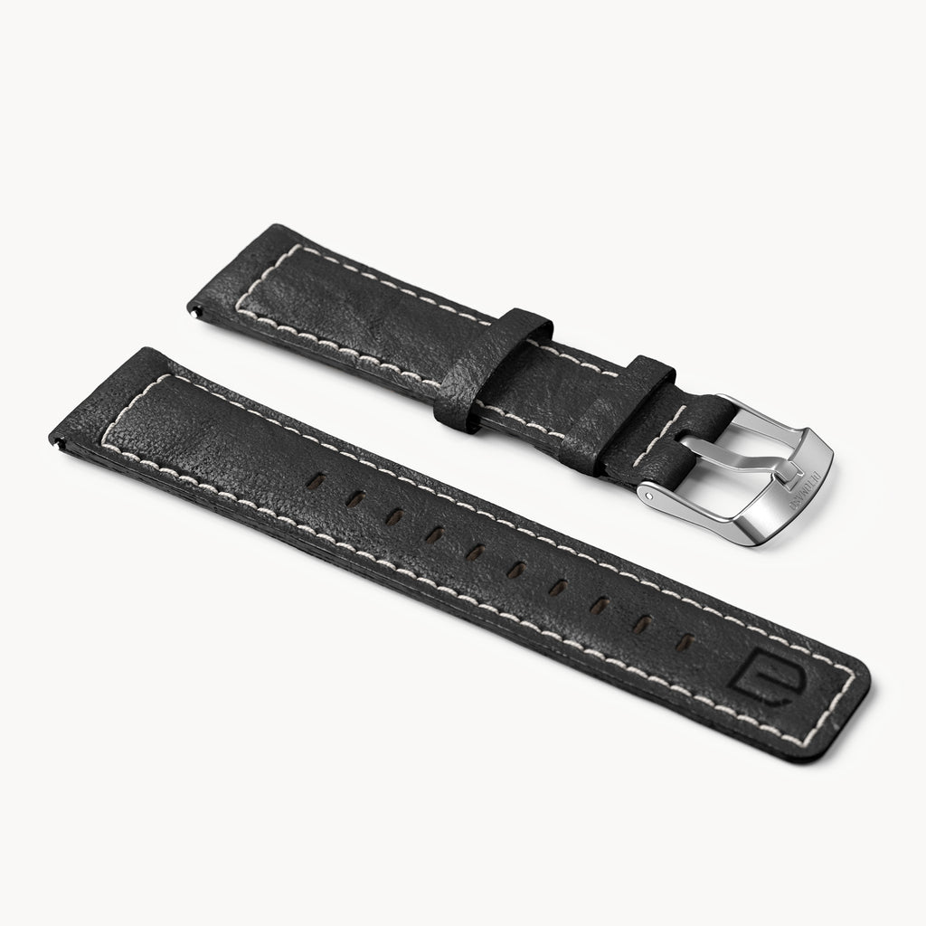 LEATHER STRAP ECRU BLACK - Silber matt gebürstet - - Detomaso Watches