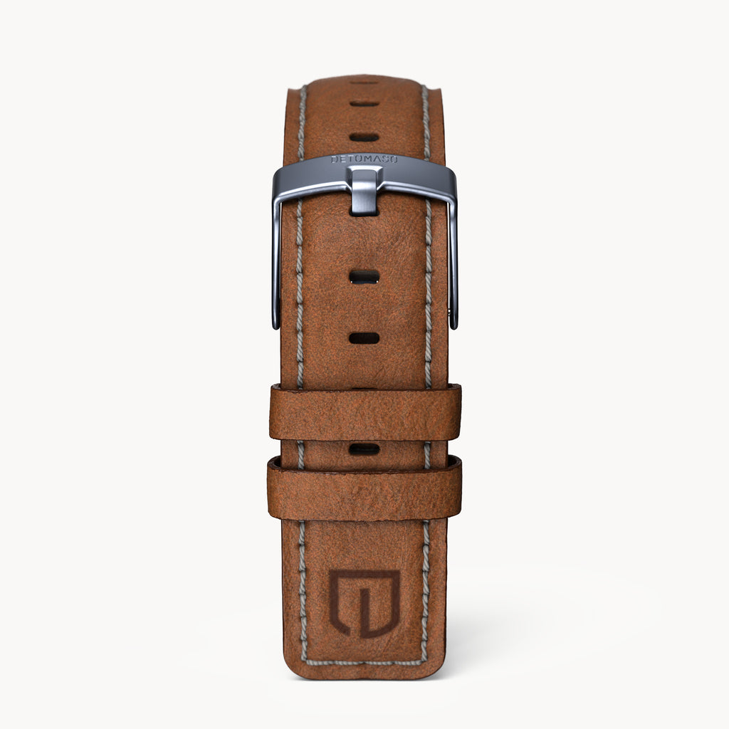 LEATHER STRAP ECRU BROWN - Blau matt - - Detomaso Watches