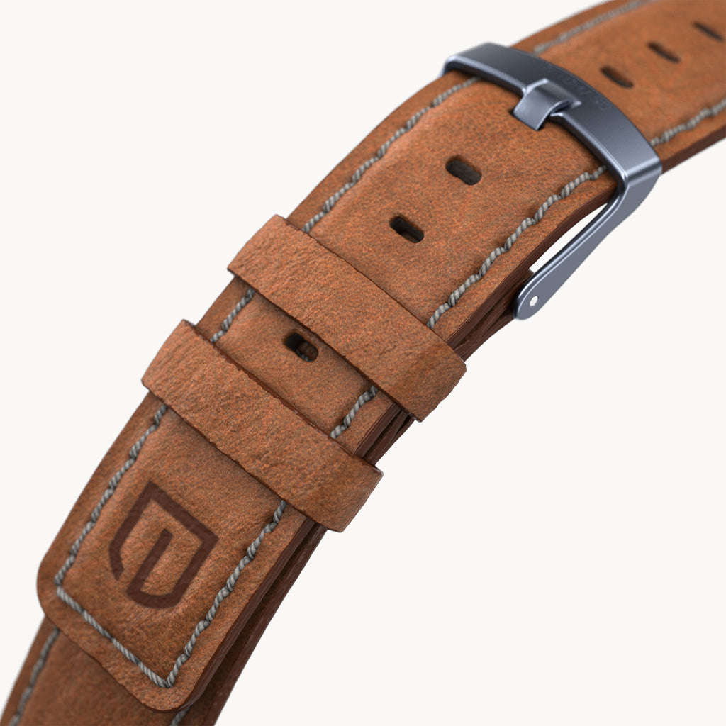 LEATHER STRAP ECRU BROWN - Blau matt - - Detomaso Watches