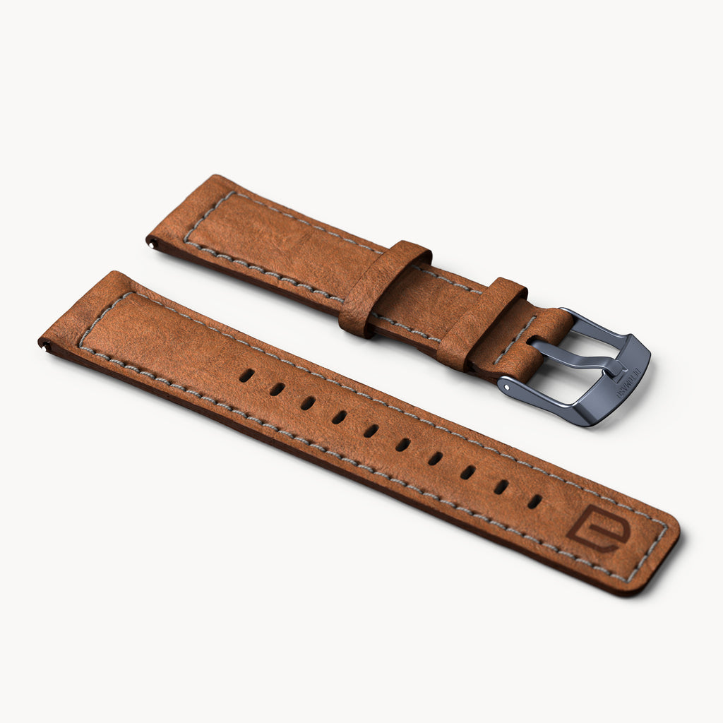 LEATHER STRAP ECRU BROWN - Blau matt - - Detomaso Watches