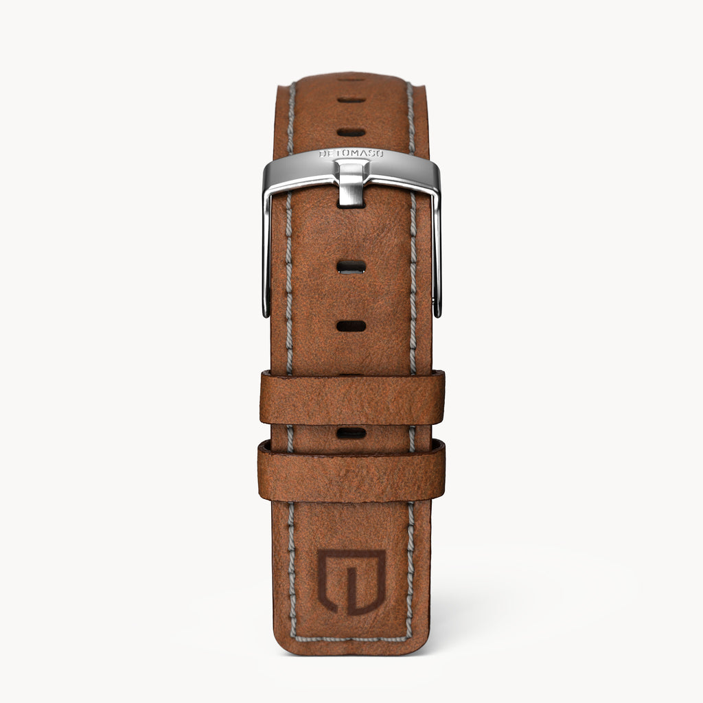 LEATHER STRAP ECRU BROWN - Silber matt gebürstet - - Detomaso Watches