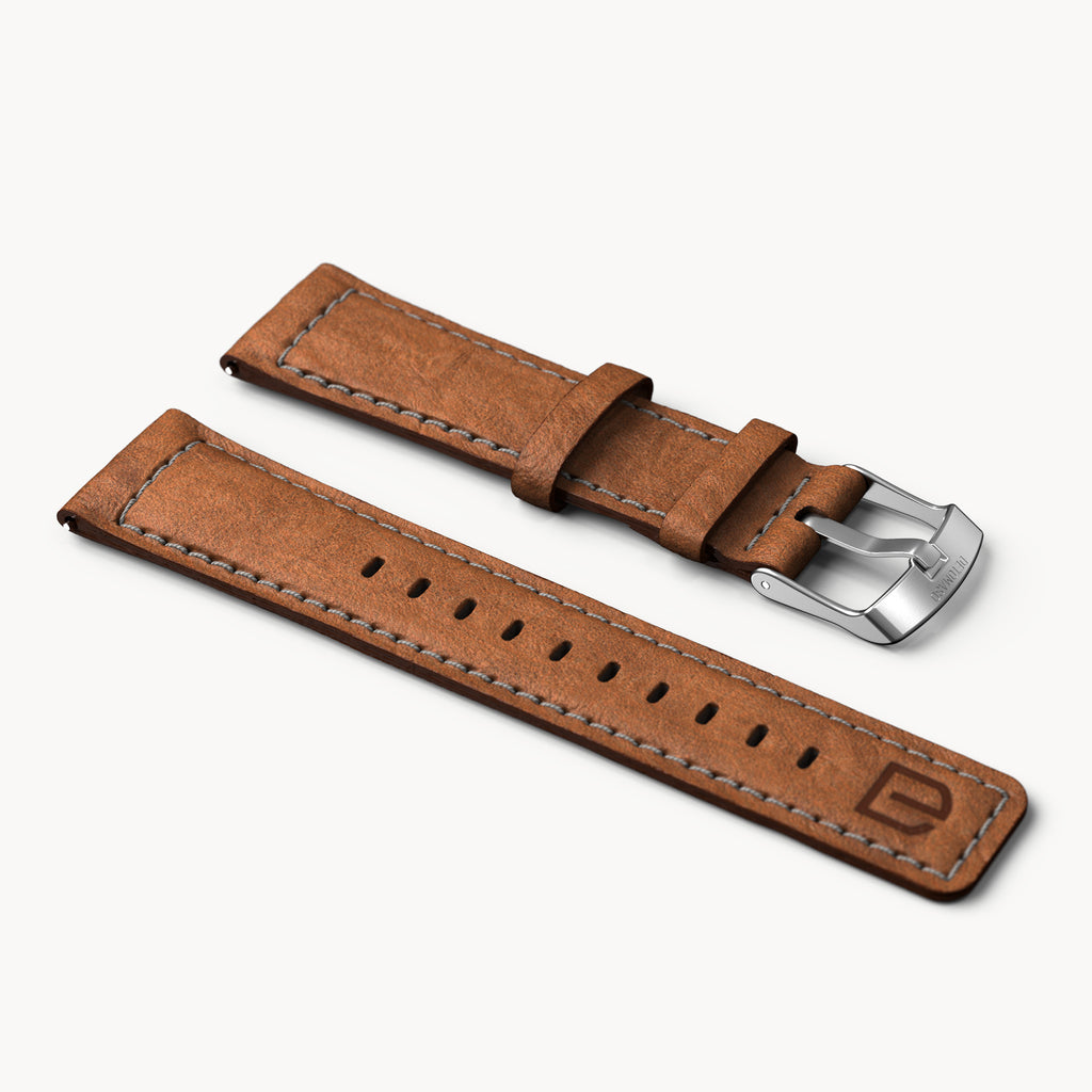 LEATHER STRAP ECRU BROWN - Silber matt gebürstet - - Detomaso Watches