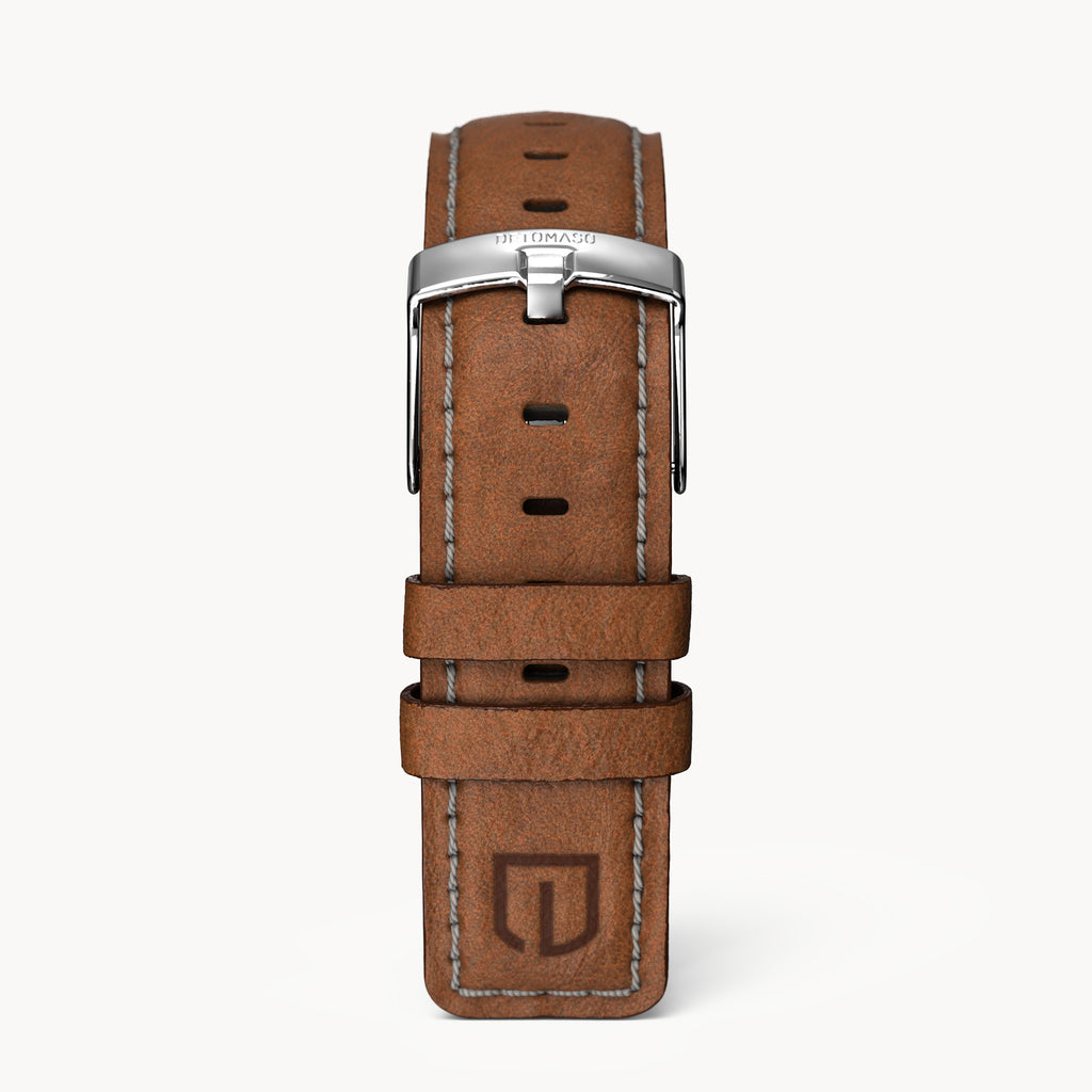 LEATHER STRAP ECRU BROWN - Silber glänzend - - Detomaso Watches
