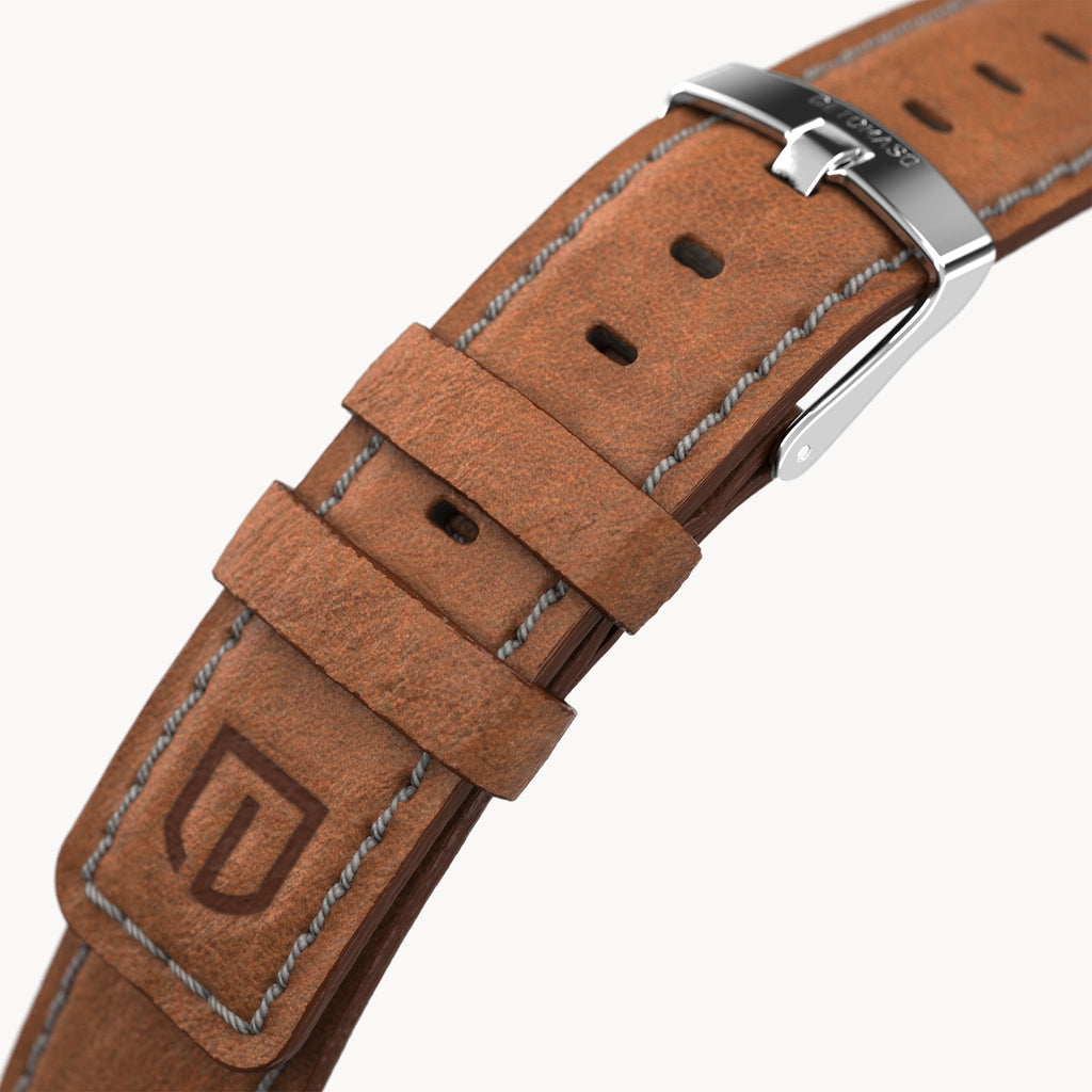 LEATHER STRAP ECRU BROWN - Silber glänzend - - Detomaso Watches