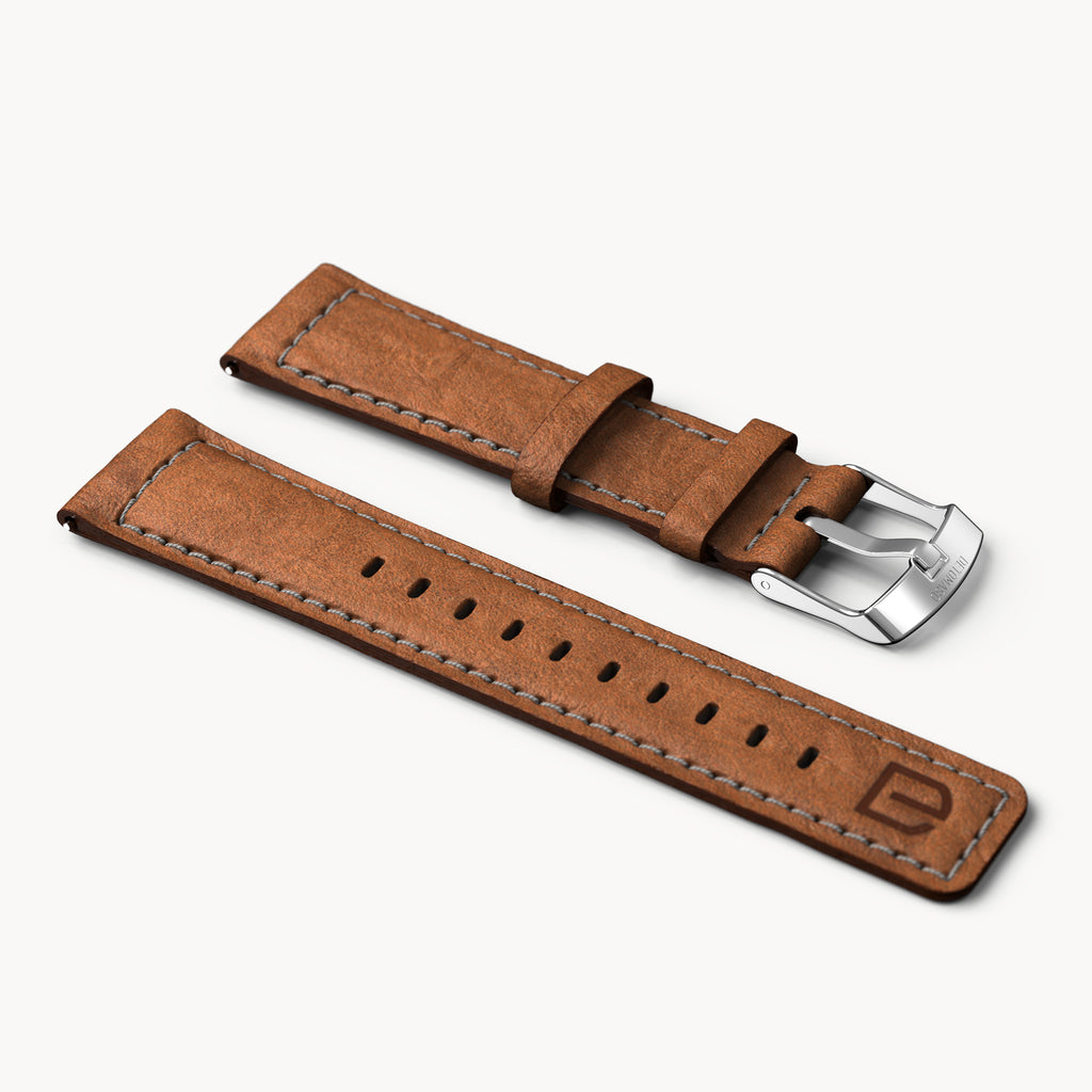 LEATHER STRAP ECRU BROWN - Silber glänzend - - Detomaso Watches