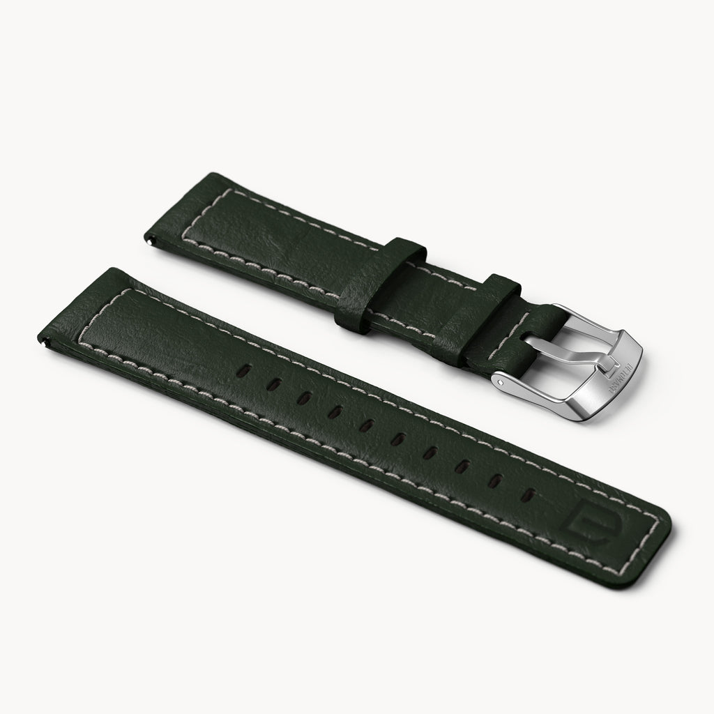 LEATHER STRAP GREEN ECRU - Silber matt - - Detomaso Watches