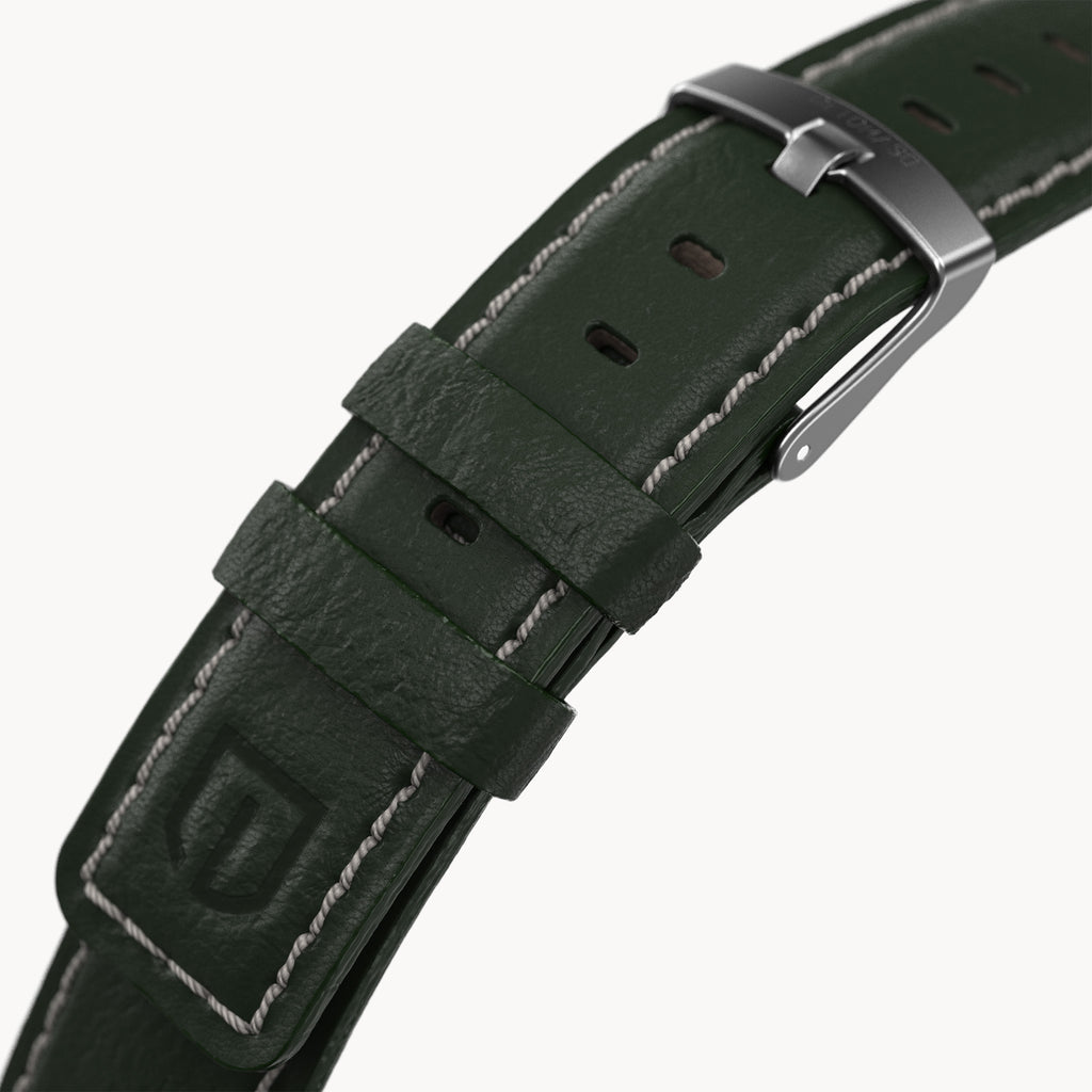 LEATHER STRAP GREEN ECRU - Grau matt - - Detomaso Watches