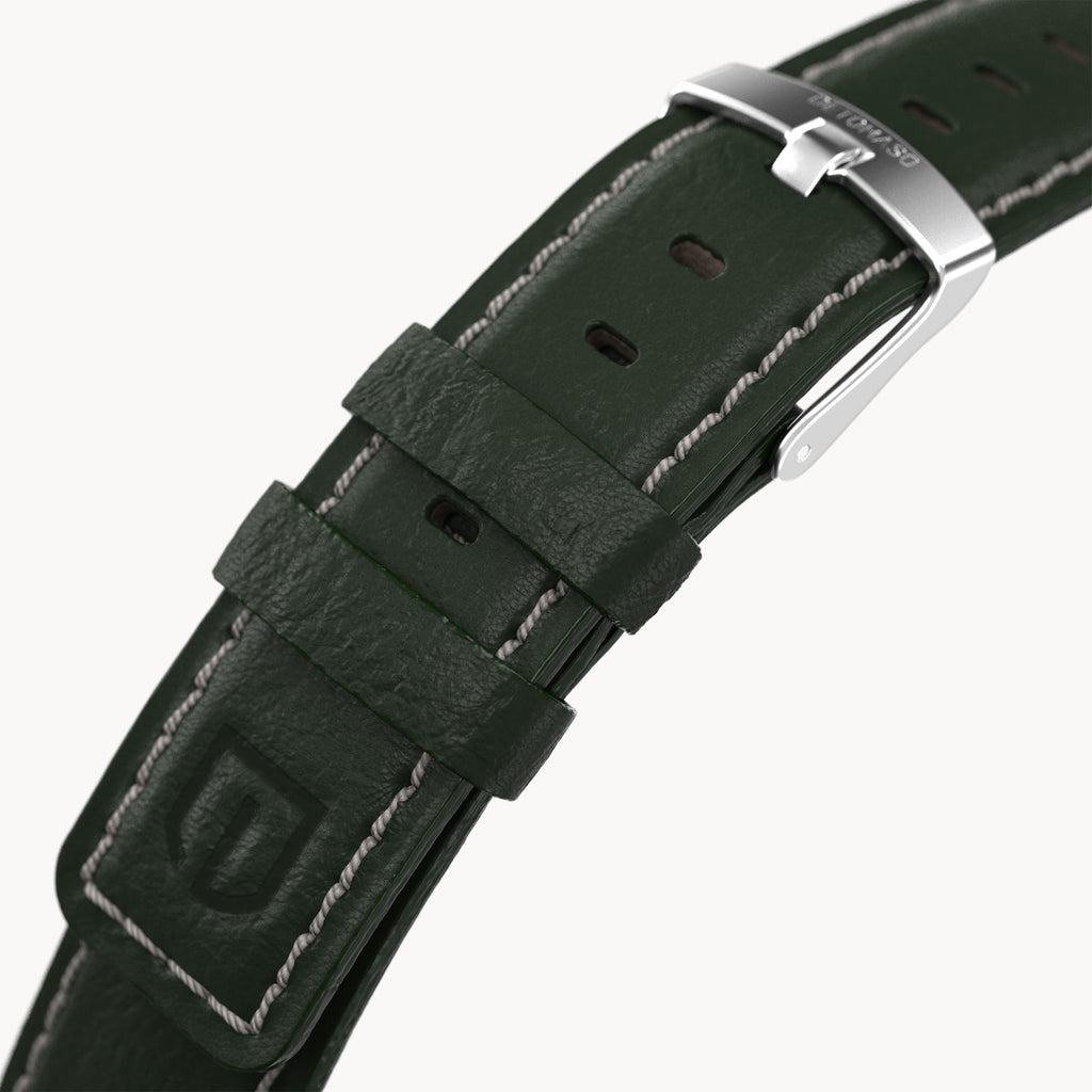 LEATHER STRAP GREEN ECRU - Silber matt gebürstet - - Detomaso Watches