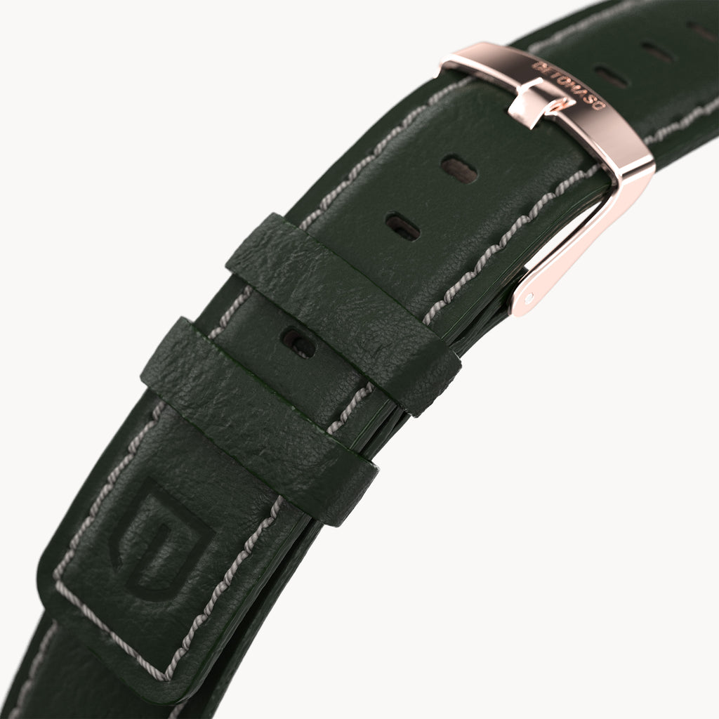 LEATHER STRAP GREEN ECRU - Rosegold glänzend - - Detomaso Watches
