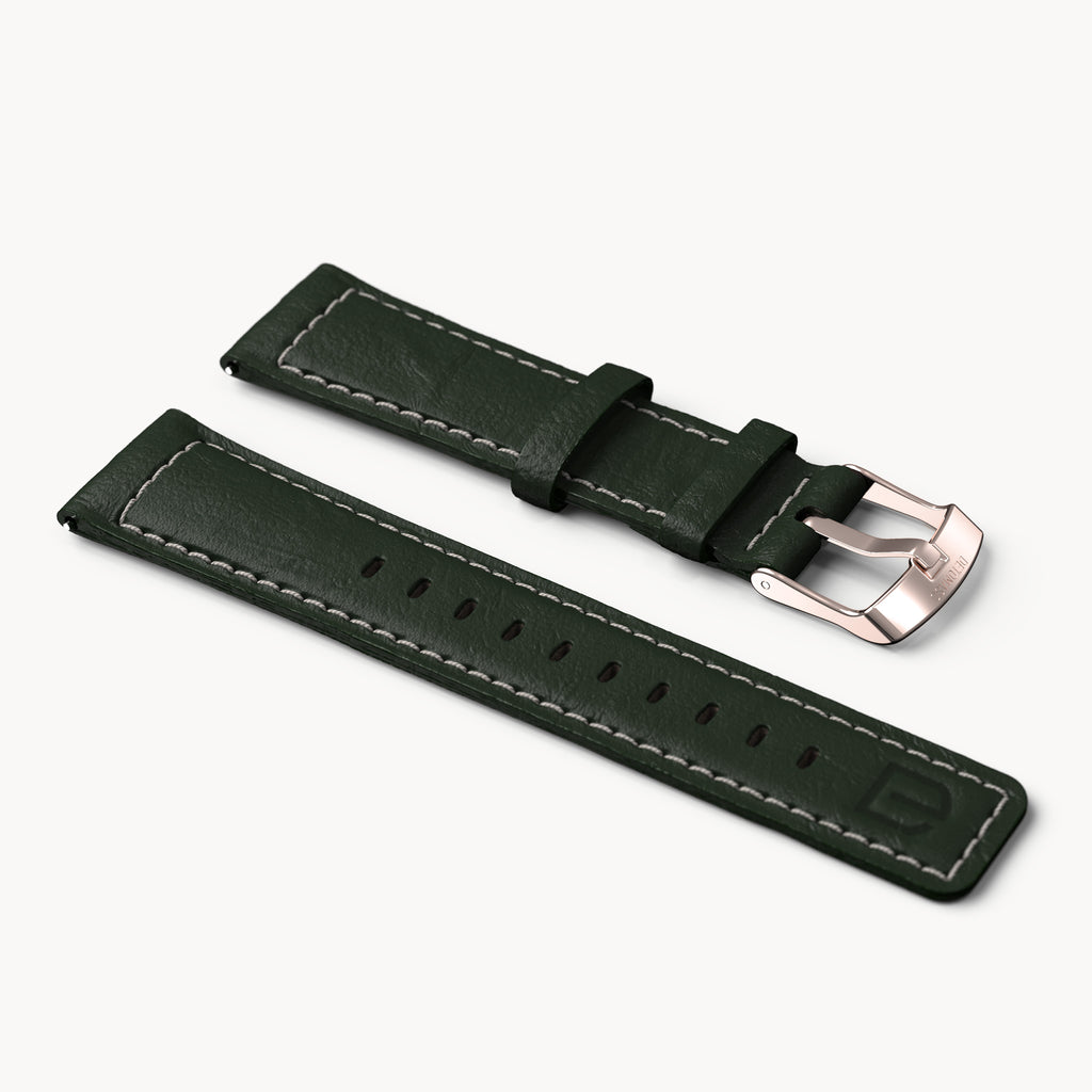 LEATHER STRAP GREEN ECRU - Rosegold glänzend - - Detomaso Watches