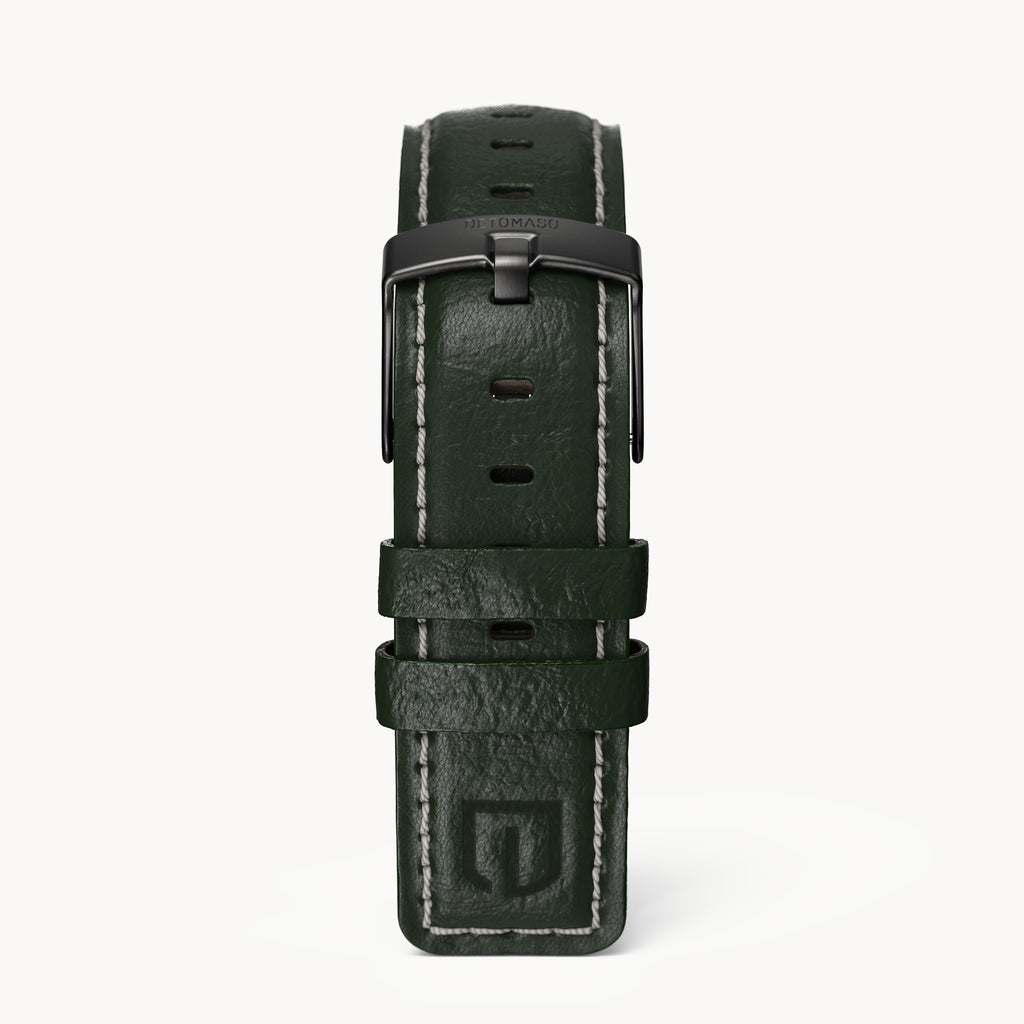 LEATHER STRAP GREEN ECRU - Dark Gun matt - - Detomaso Watches