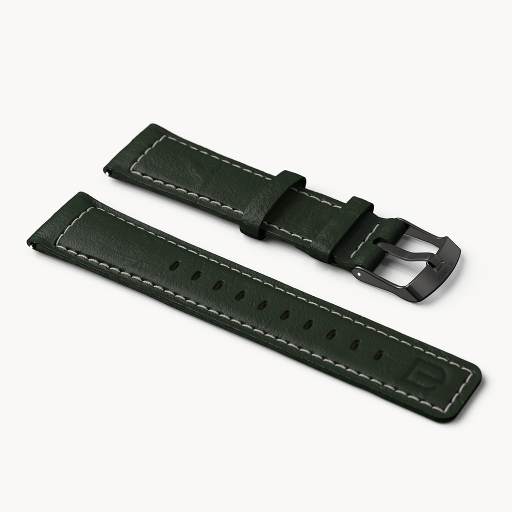 LEATHER STRAP GREEN ECRU - Dark Gun matt - - Detomaso Watches