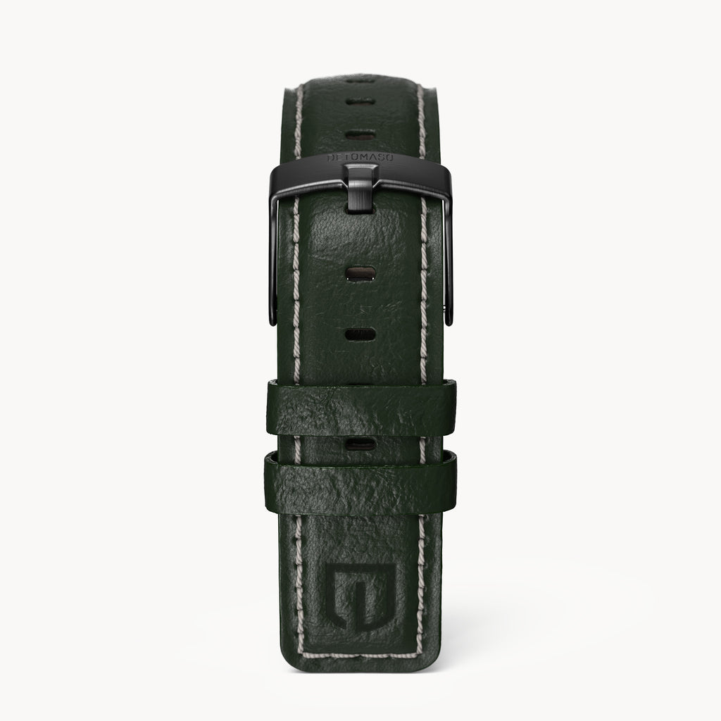 LEATHER STRAP GREEN ECRU - Schwarz matt gebürstet - - Detomaso Watches