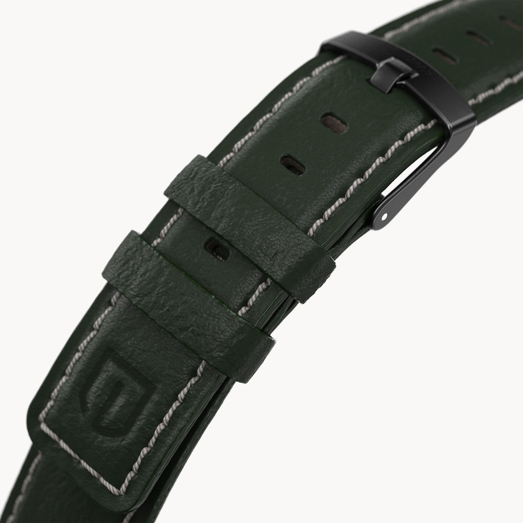 LEATHER STRAP GREEN ECRU - Schwarz matt gebürstet - - Detomaso Watches