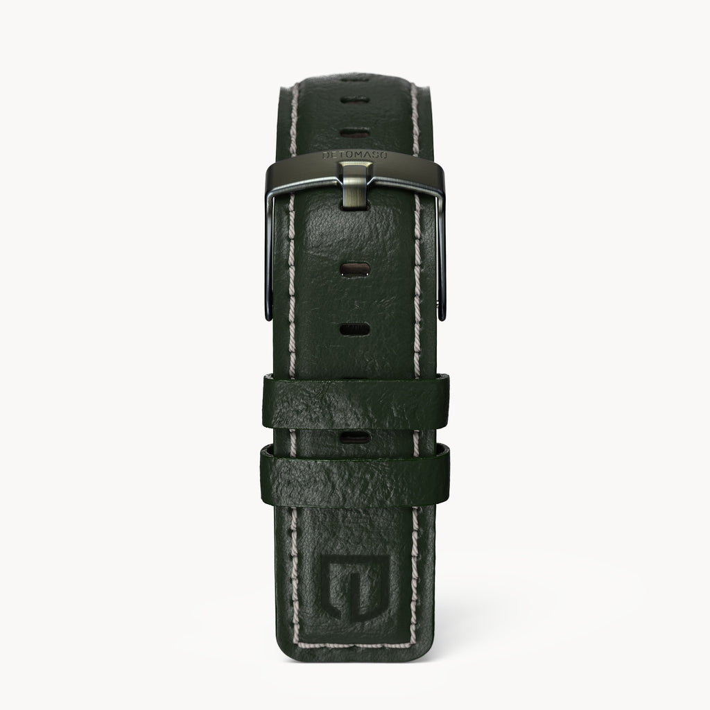 LEATHER STRAP GREEN ECRU - Olivgrün matt gebürste - - Detomaso Watches
