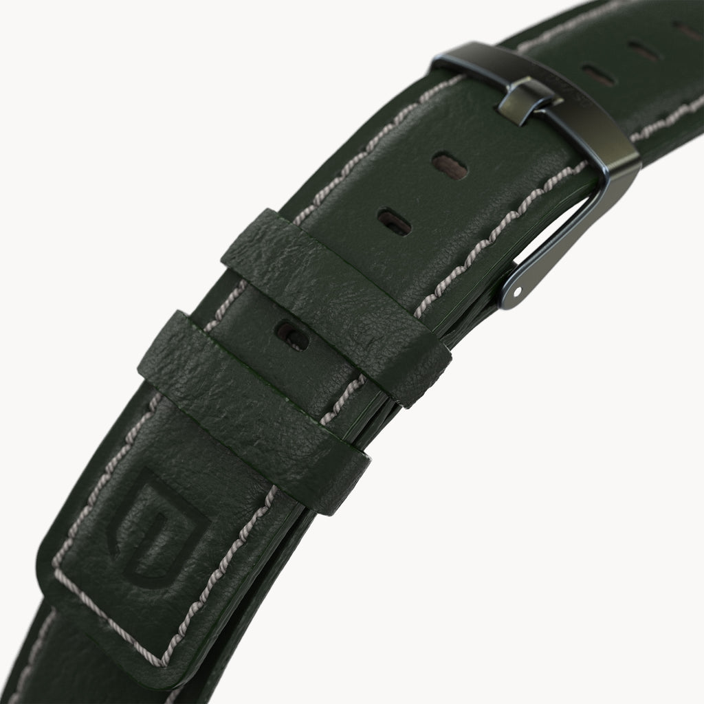 LEATHER STRAP GREEN ECRU - Olivgrün matt gebürste - - Detomaso Watches