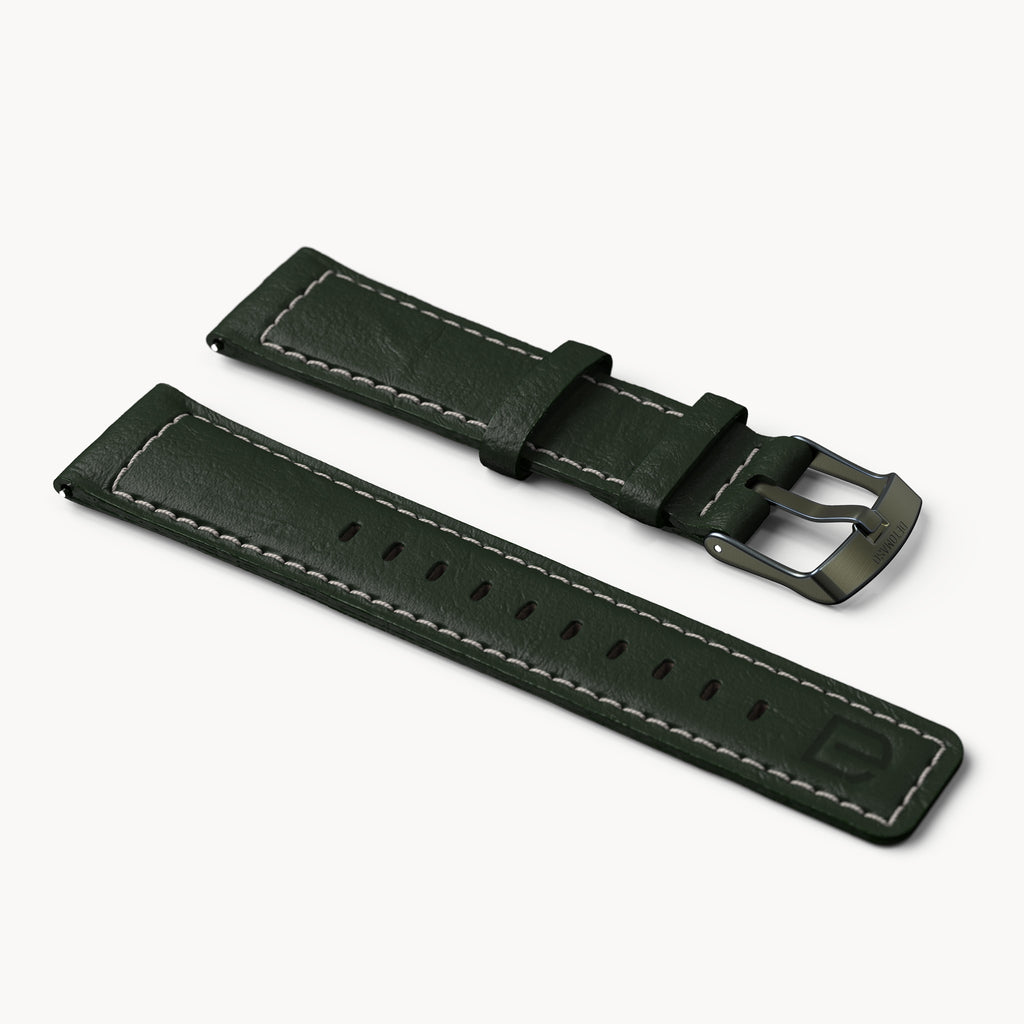 LEATHER STRAP GREEN ECRU - Olivgrün matt gebürste - - Detomaso Watches