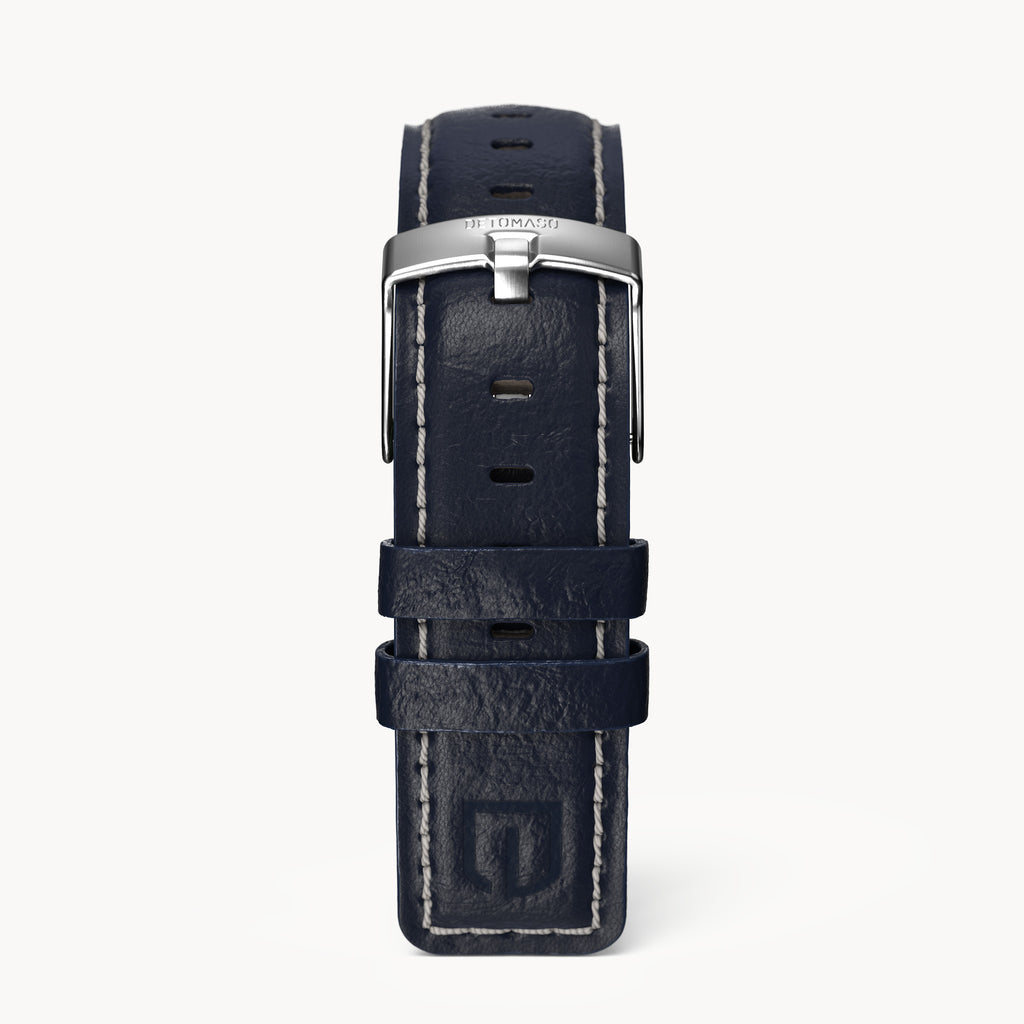 LEATHER STRAP BRIGHT BLUE ECRU - Silber matt gebü - - Detomaso Watches