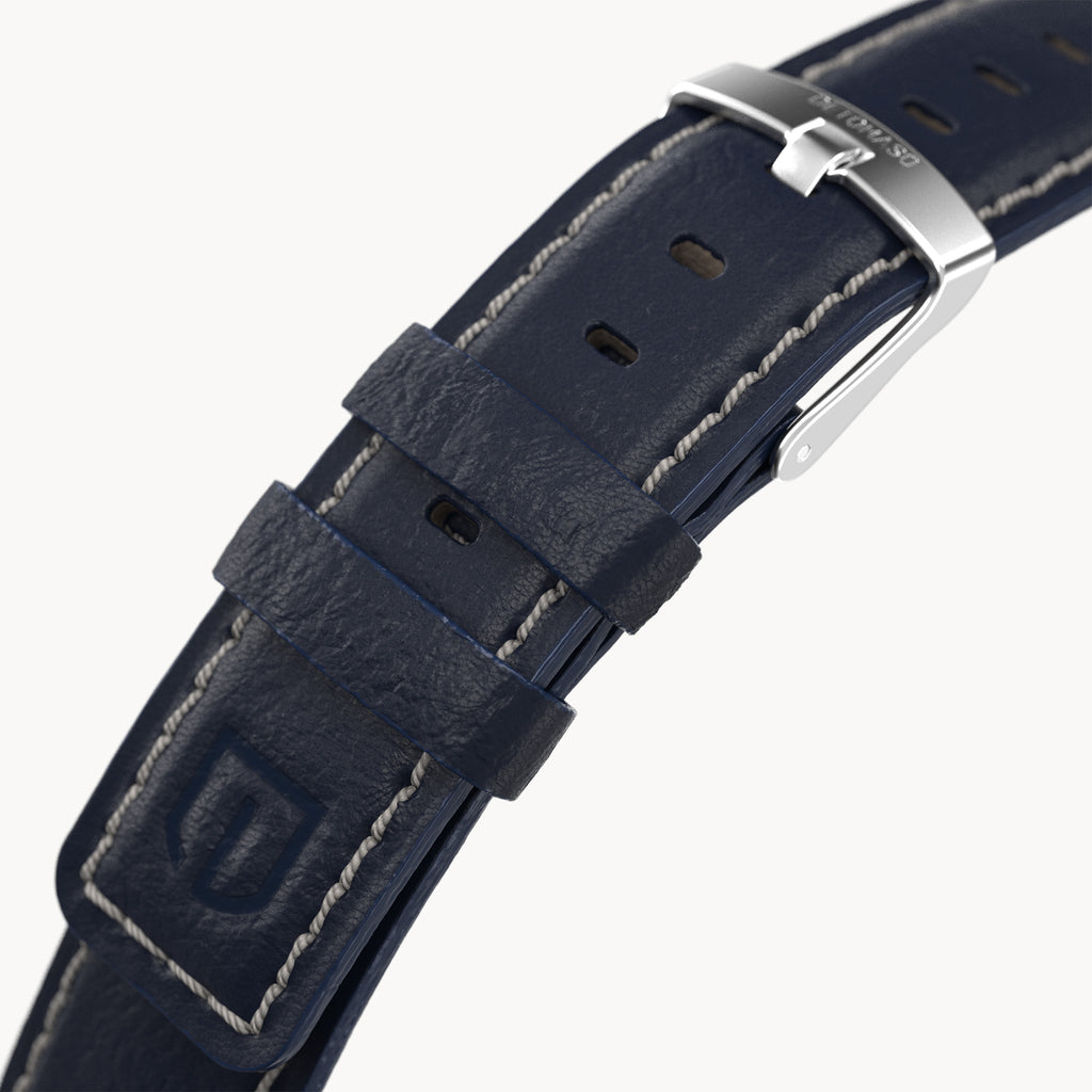 LEATHER STRAP BRIGHT BLUE ECRU - Silber matt gebü - - Detomaso Watches
