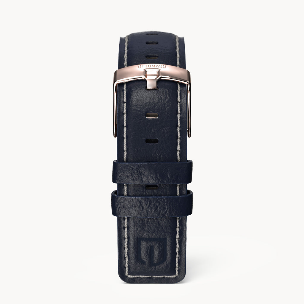 LEATHER STRAP BRIGHT BLUE ECRU - Rosegold glänzen - - Detomaso Watches