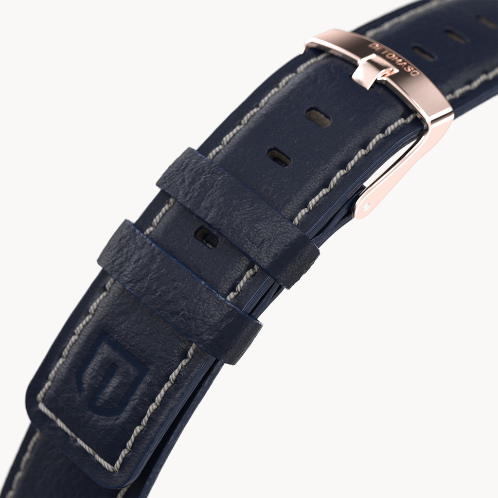 LEATHER STRAP BRIGHT BLUE ECRU - Rosegold glänzen - - Detomaso Watches