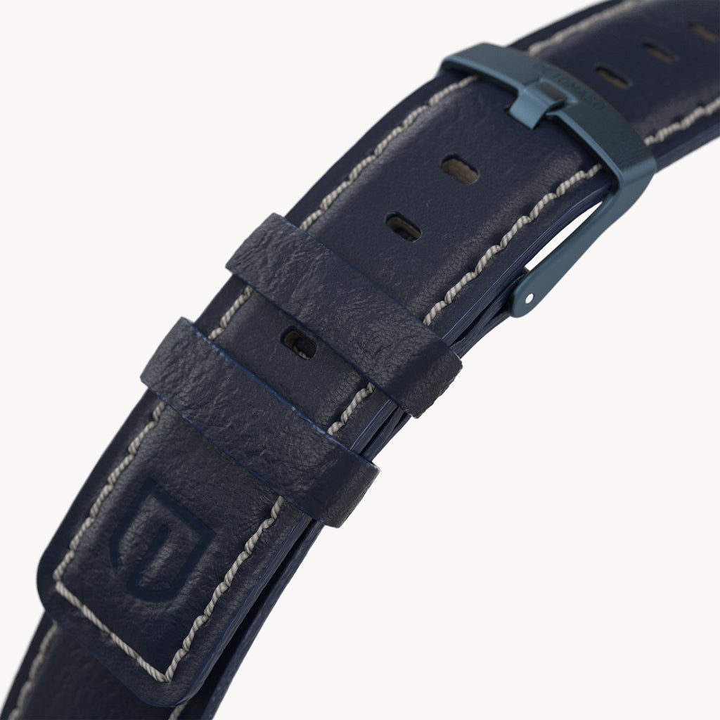 LEATHER STRAP BRIGHT BLUE ECRU - Dunkelblau matt - - Detomaso Watches