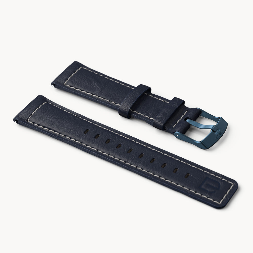 LEATHER STRAP BRIGHT BLUE ECRU - Dunkelblau matt - - Detomaso Watches