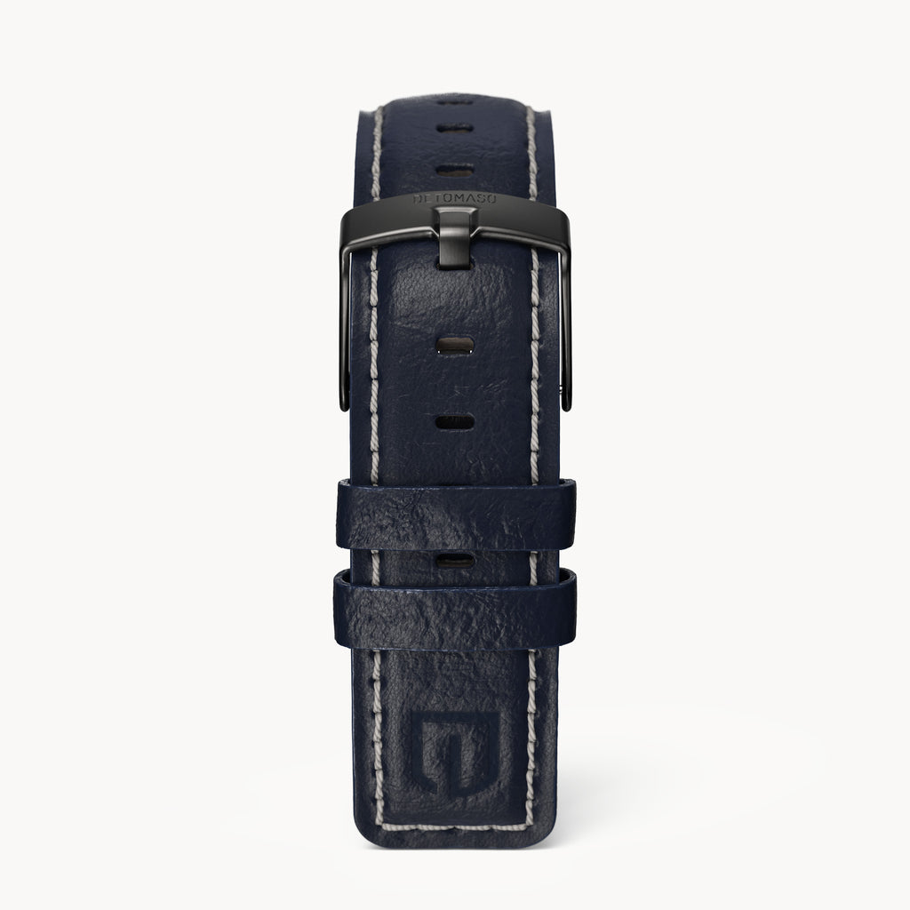 LEATHER STRAP BRIGHT BLUE ECRU - Dark Gun matt - - Detomaso Watches