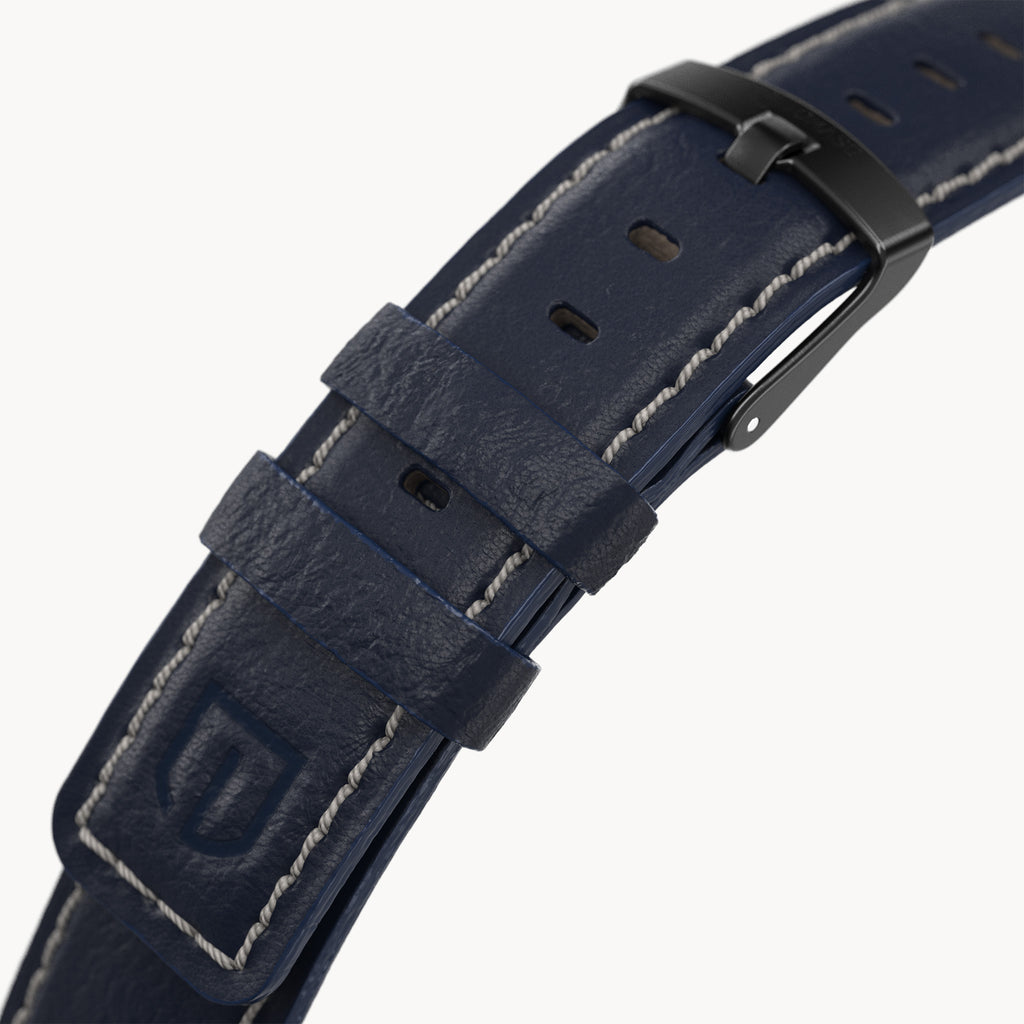 LEATHER STRAP BRIGHT BLUE ECRU - Schwarz matt geb - - Detomaso Watches