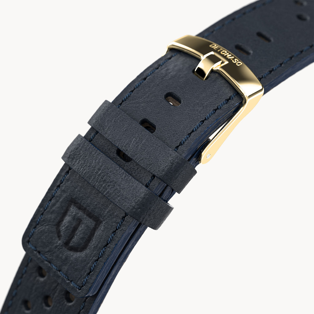 LEATHER STRAP RACING BLUE - Gold glänzend - - Detomaso Watches