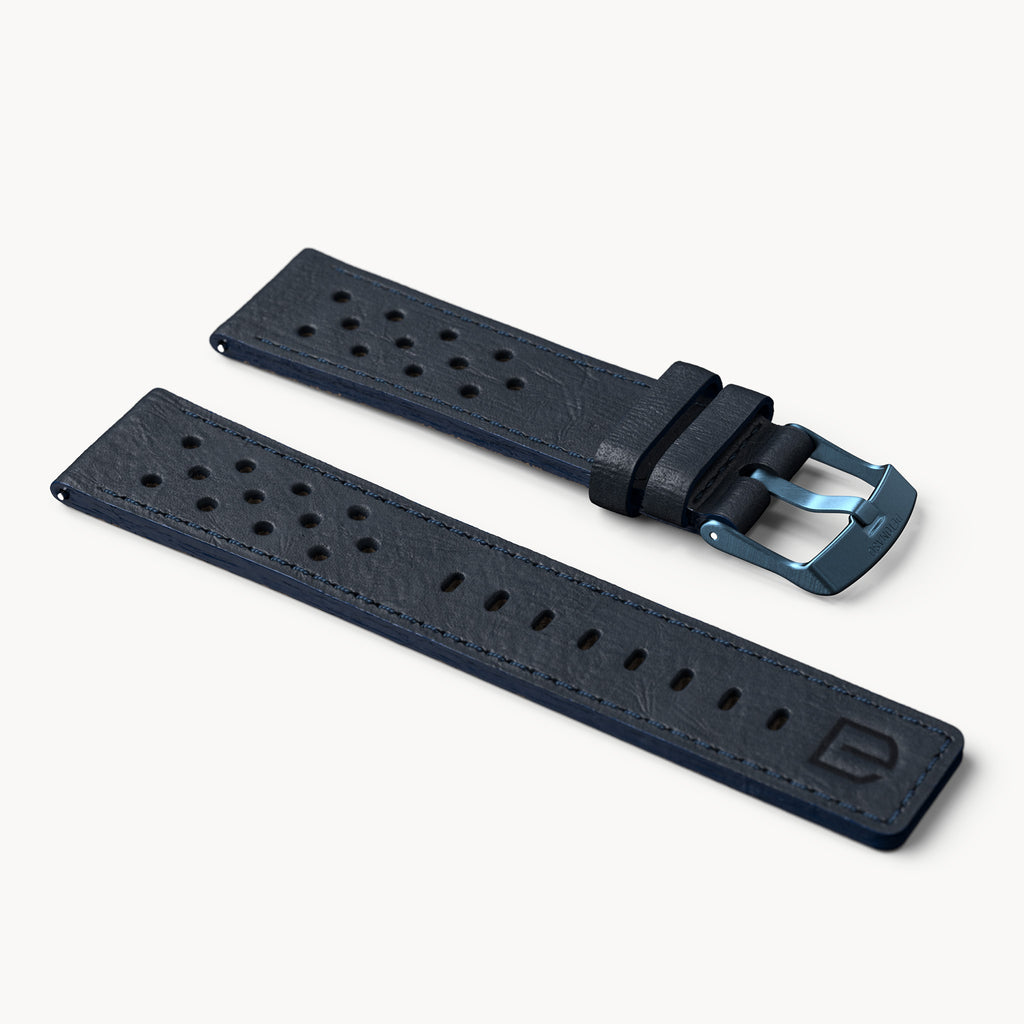 LEATHER STRAP RACING BLUE - Dunkelblau matt gebür - - Detomaso Watches