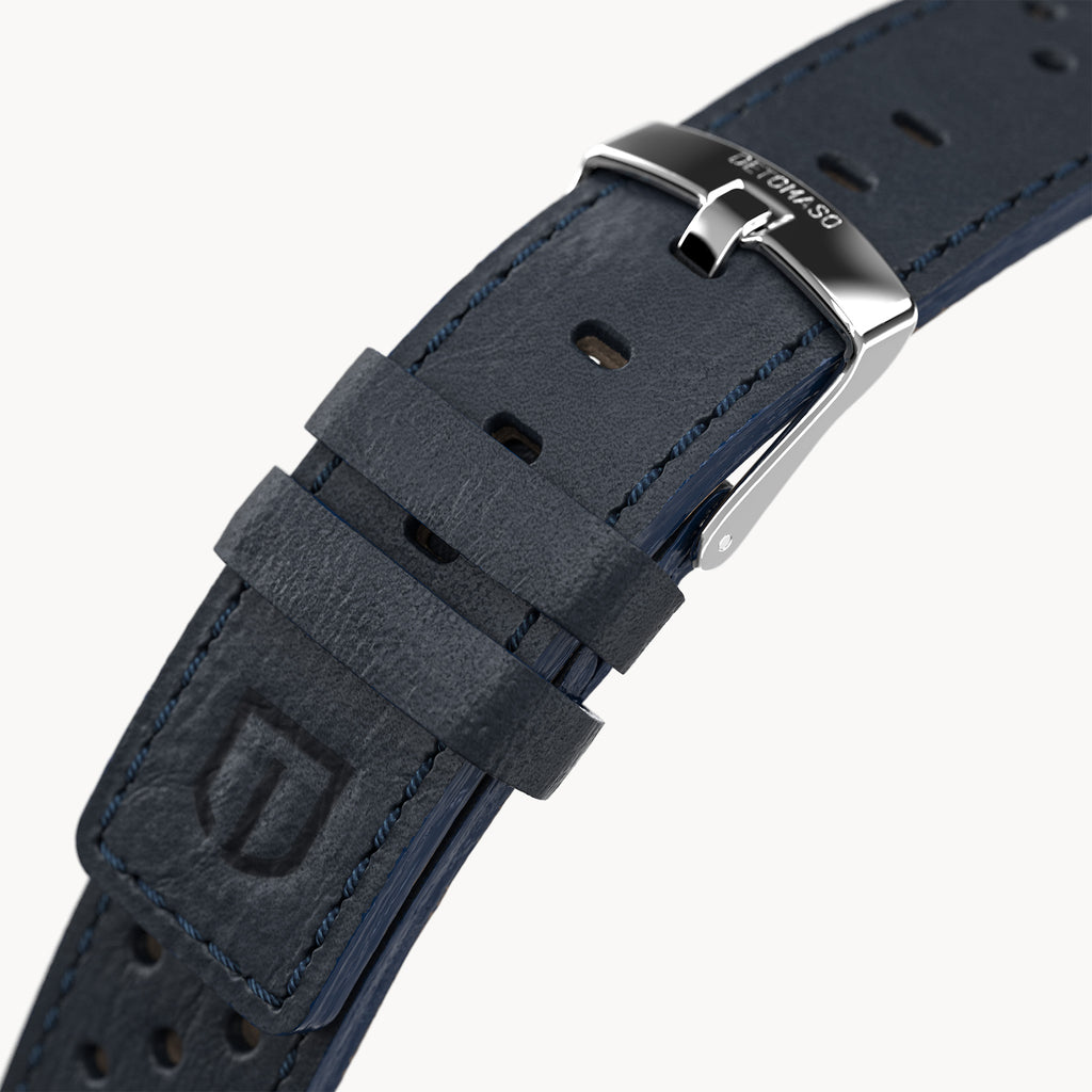 LEATHER STRAP RACING BLUE - Silber glänzend - - Detomaso Watches