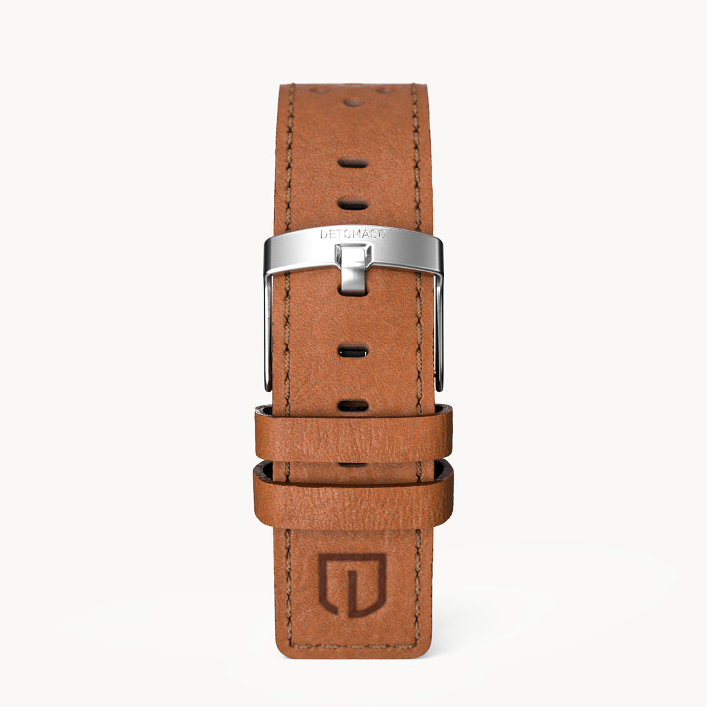 LEATHER STRAP RACING BROWN - Silber matt - - Detomaso Watches