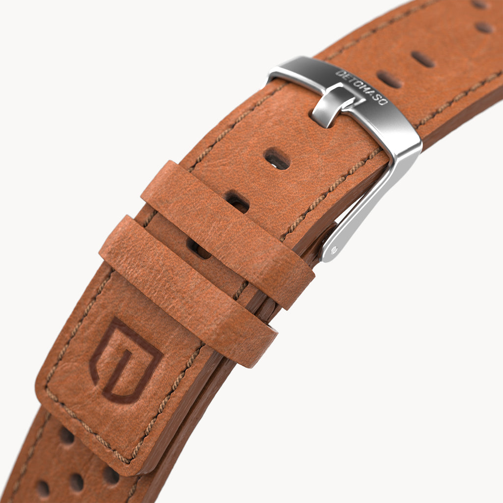 LEATHER STRAP RACING BROWN - Silber matt - - Detomaso Watches