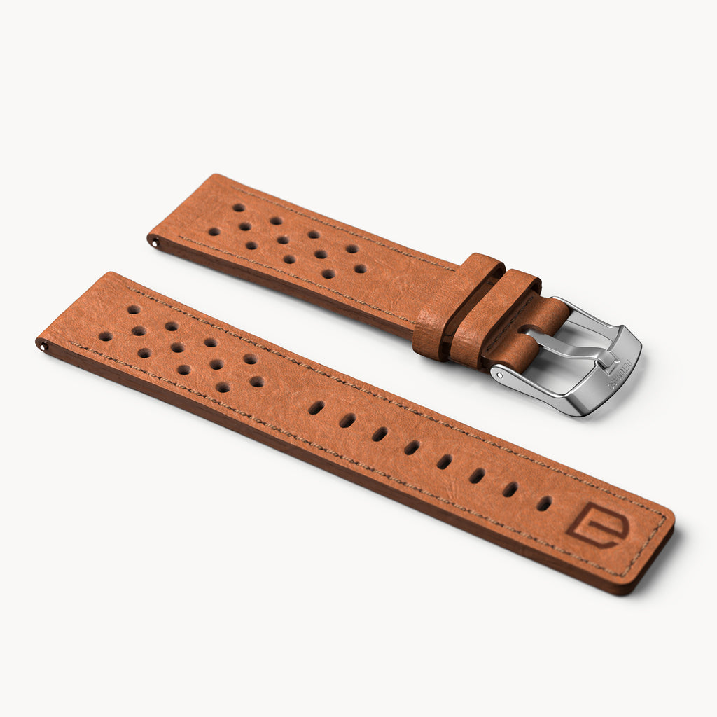 LEATHER STRAP RACING BROWN - Silber matt - - Detomaso Watches